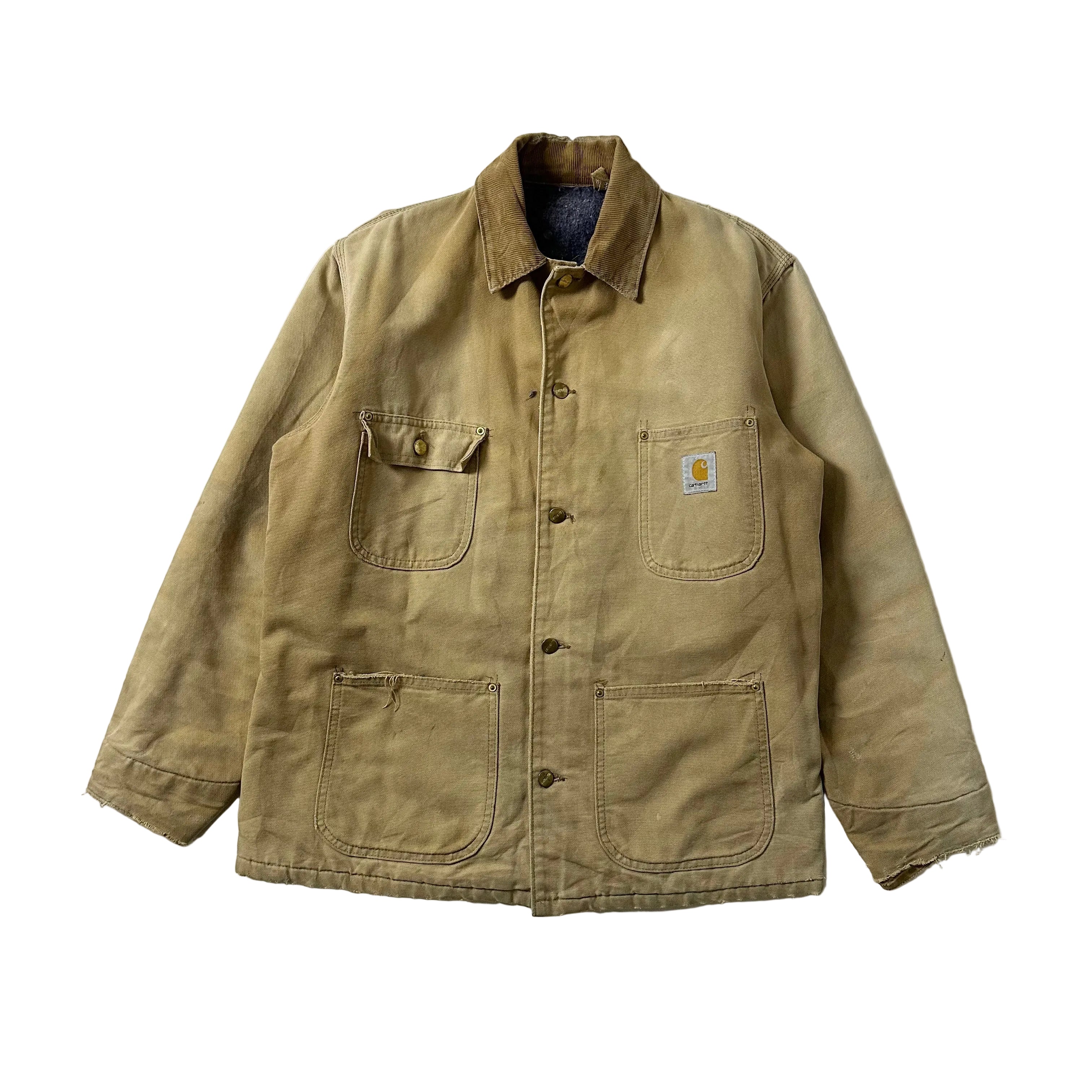 Vintage Carhartt Duck Canvas Chore Coat Jacket in Tan Brown (Size 44 Large)