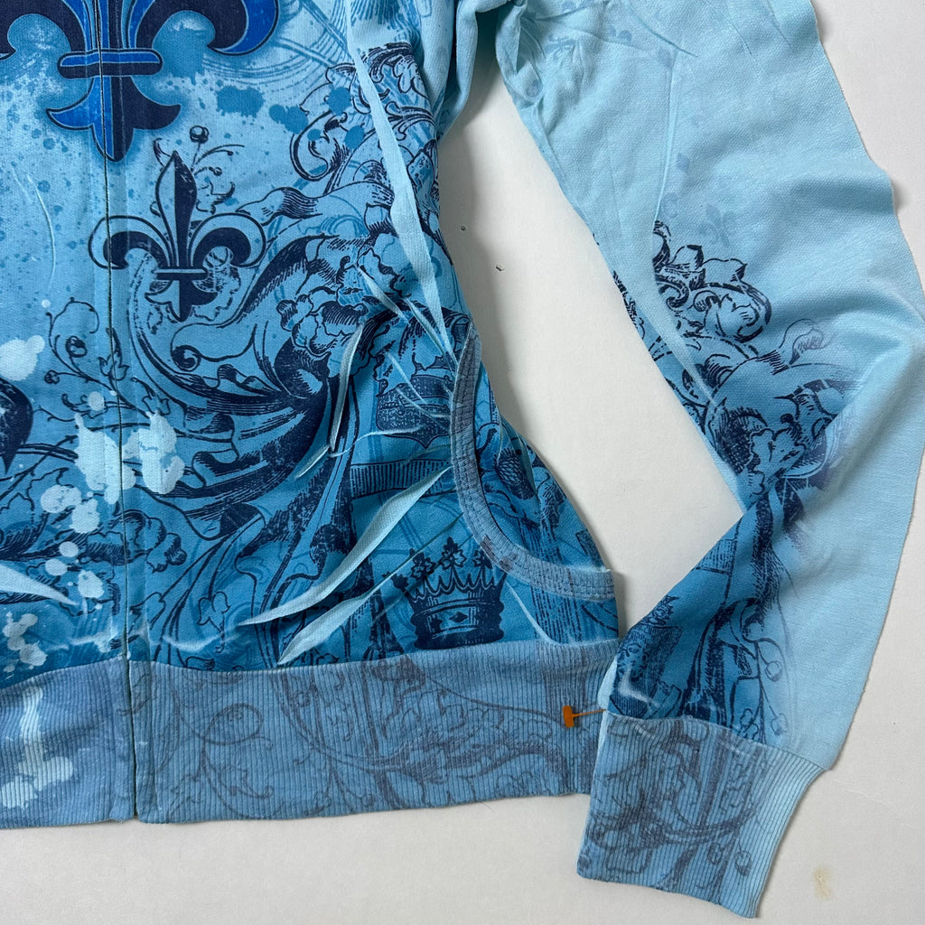 F.A.N.G Women Zip-up Y2K Hoodie in Blue (Size Large)