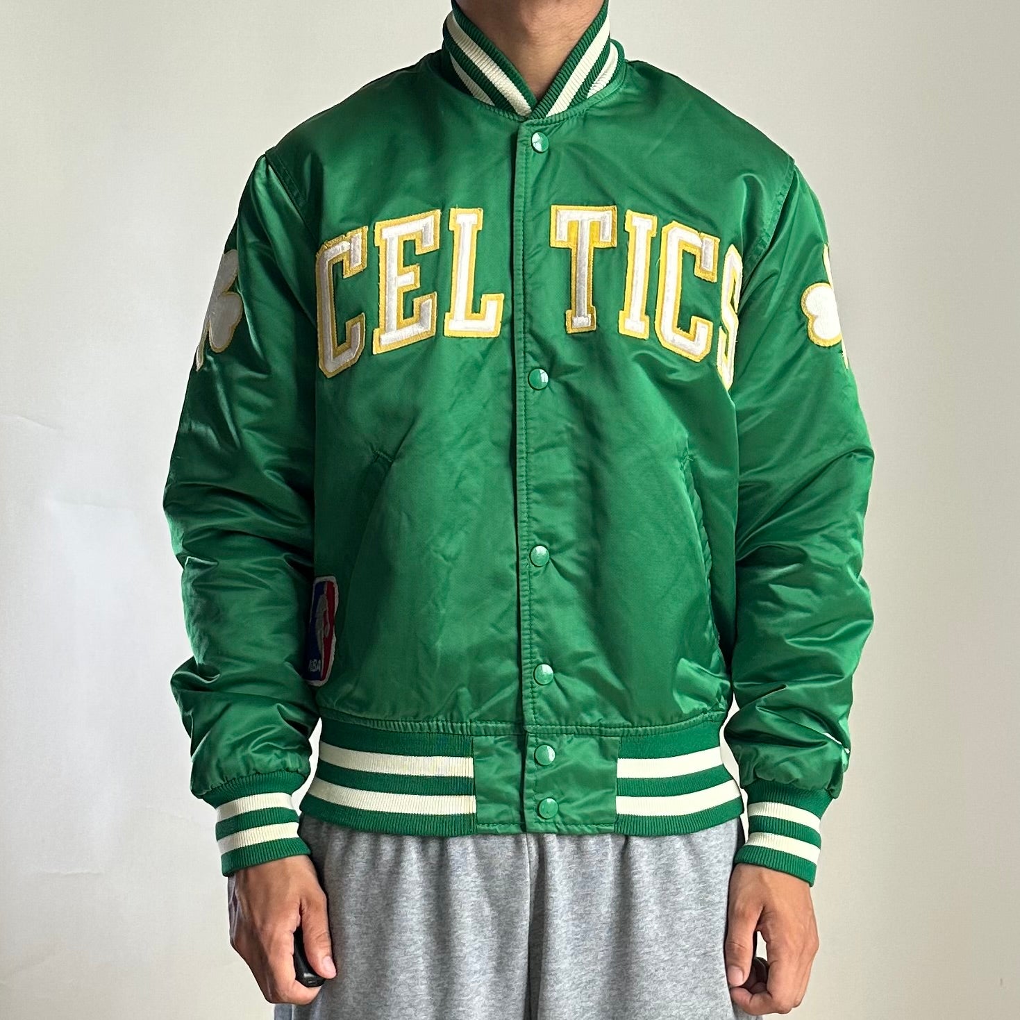 Vintage Boston Celtics Starter Bomber Jacket in Satin Green (Size Small) Boxy Fit