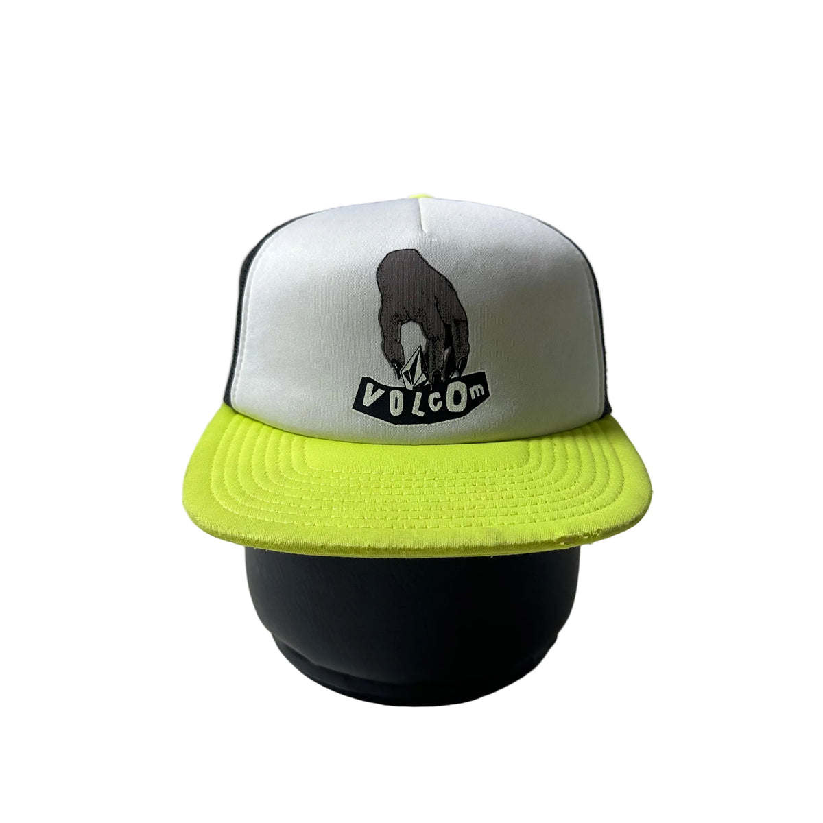 Volcom High Ten Cheese Flat Snapback Trucker Hat in Limeade (One Size)