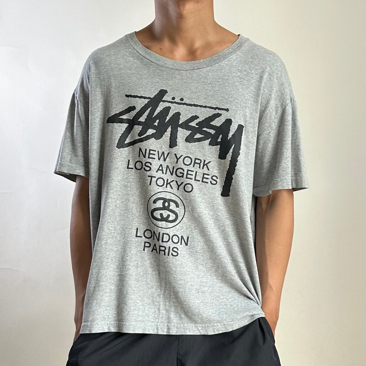 Stussy World Tour T-shirt in Gray (Size Large) Boxy Fit