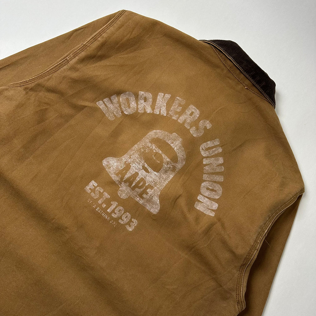 AAPE by A Bathing Ape Chore Coat Jacket Corduroy Collar in Brown Canvas (Size Large)