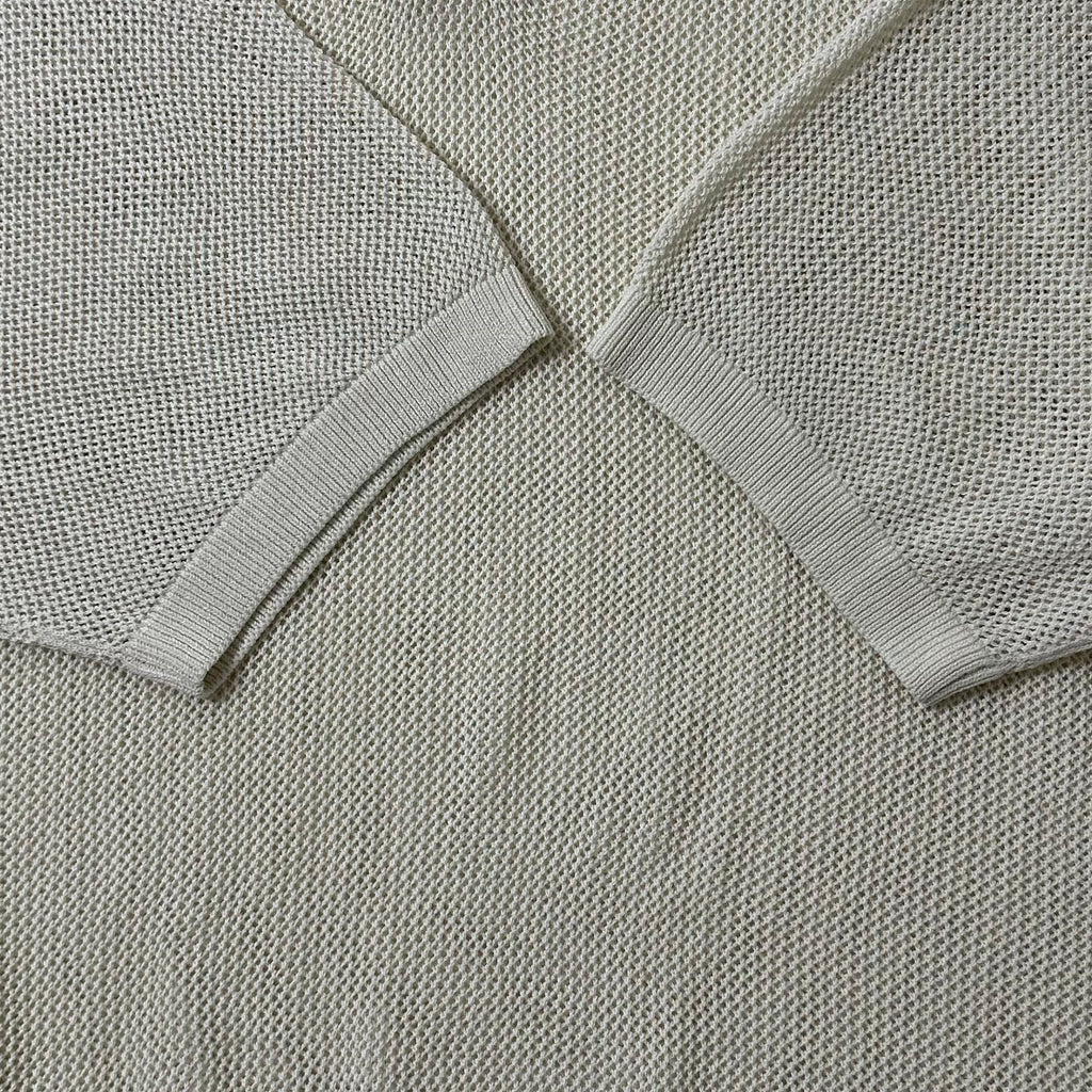 GU Mesh Knit Open Collar Polo T-shirt in Cream Size Medium