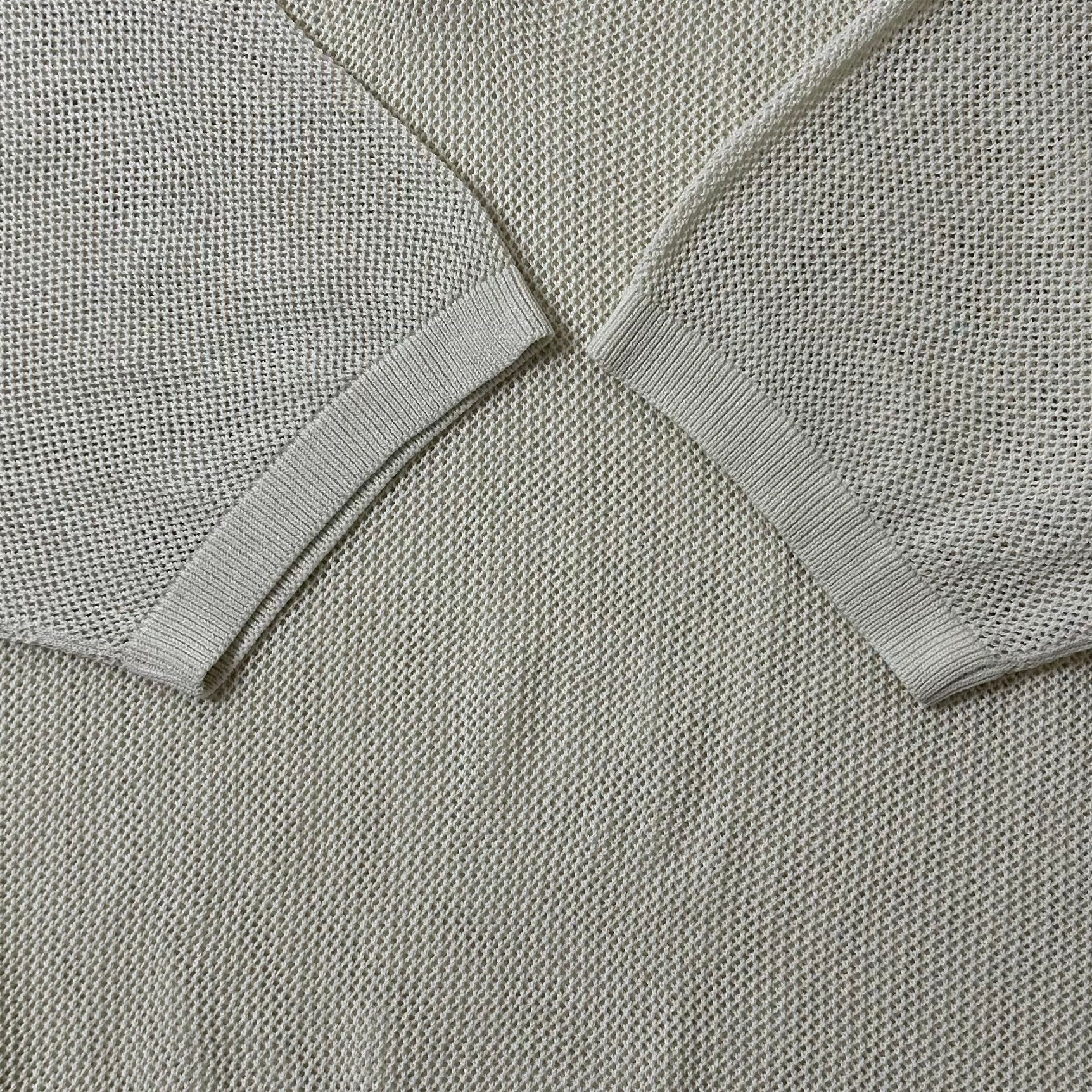 GU Mesh Knit Open Collar Polo T-shirt in Cream Size Medium