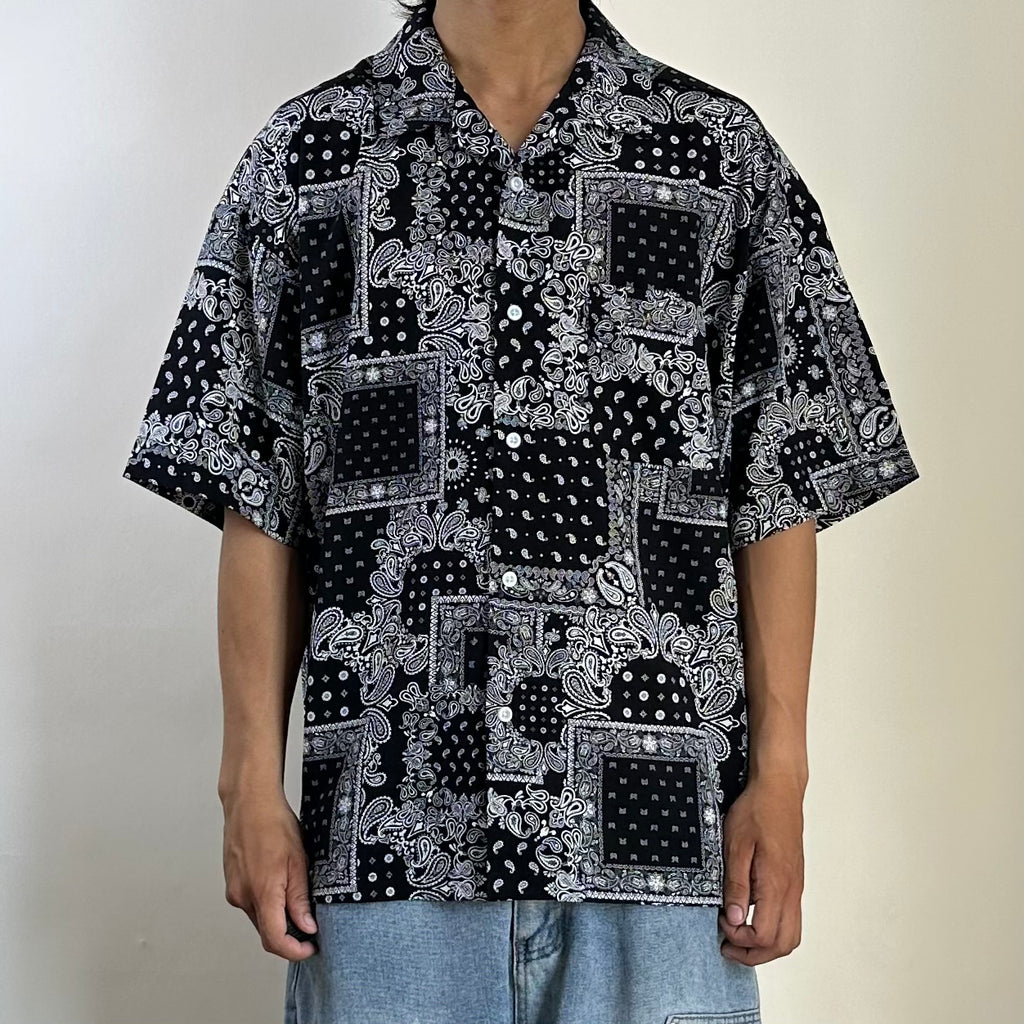 Paisley Bandana Button-Up Polo Shirt By Splendid Satisfaction Black Size Large