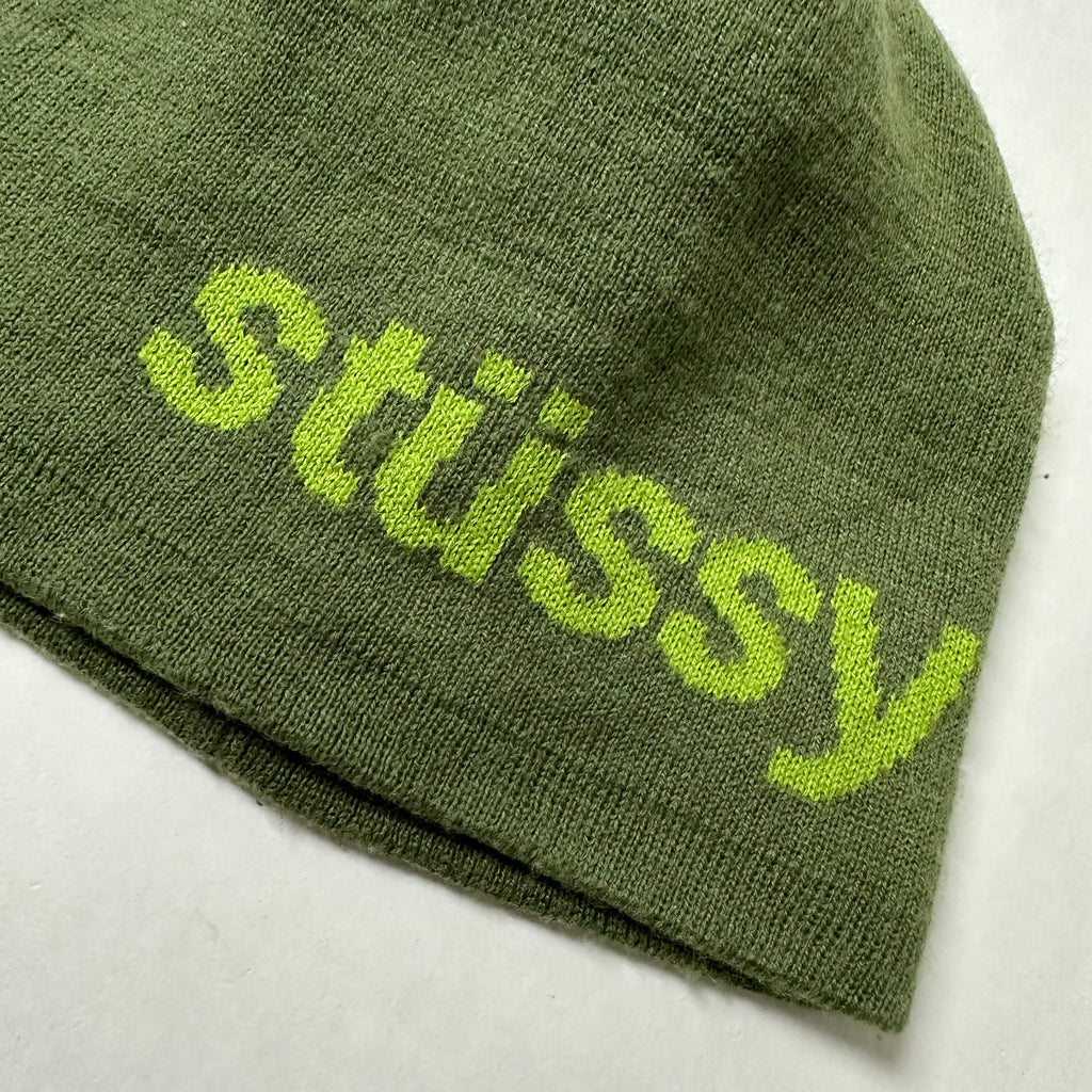 Stussy Helvetica Jacquard Beanie in Olive Green (One Size)