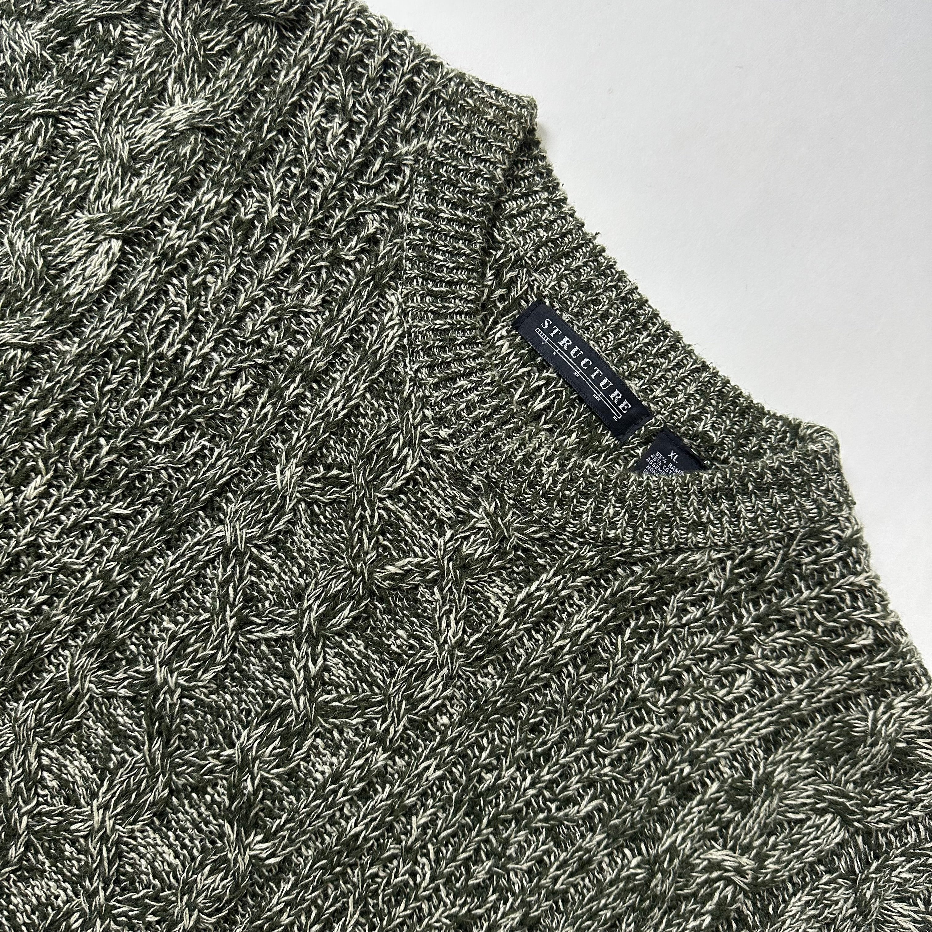 Vintage Structure Cable-Knit Sweater in Marled Green (Size XL)