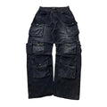 11KN BRAND Unisex Multi-Pockets Baggy Pants in Washed Black (Size 28)