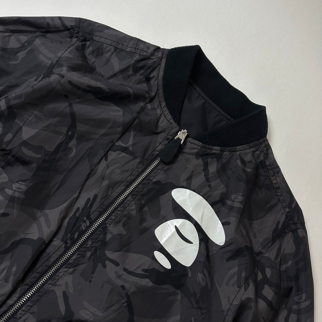 AAPE by A Bathing Ape Black Camo Reversible Bomber Jacket (Size Large)