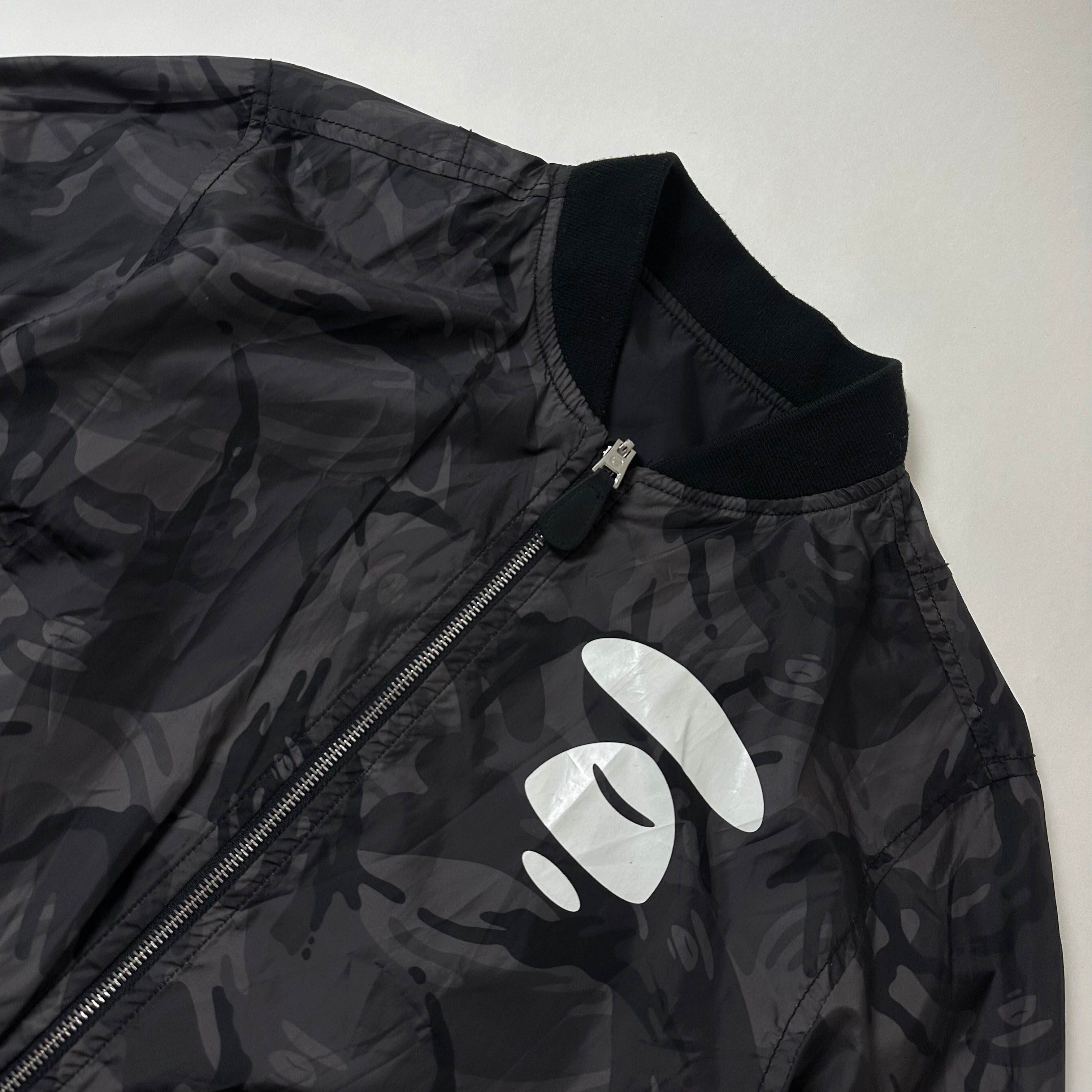 AAPE by A Bathing Ape Black Camo Reversible Bomber Jacket (Size Large)