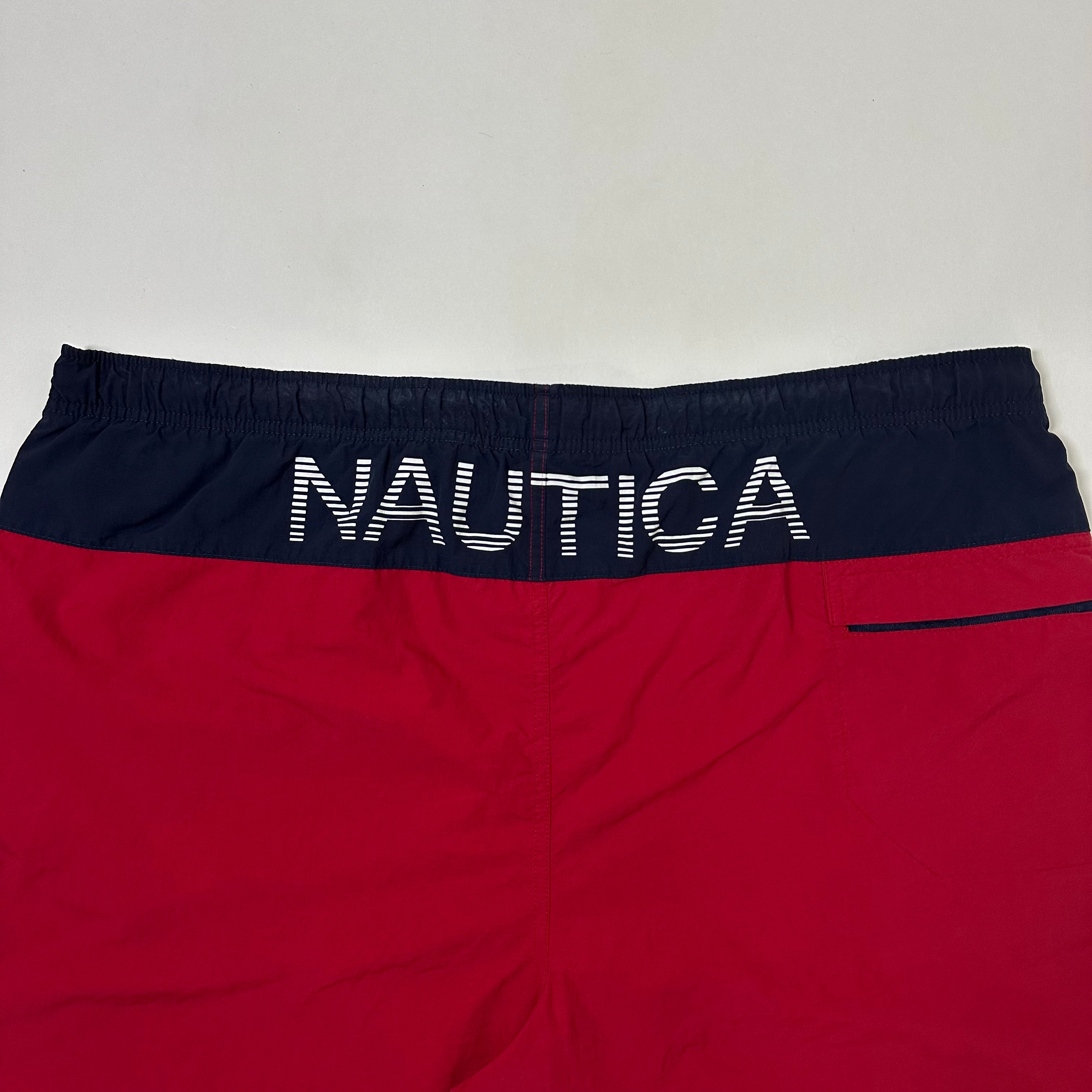 Nautica Swim Trunks Shorts Big Logo Red Dark Blue Size XL (42-46)