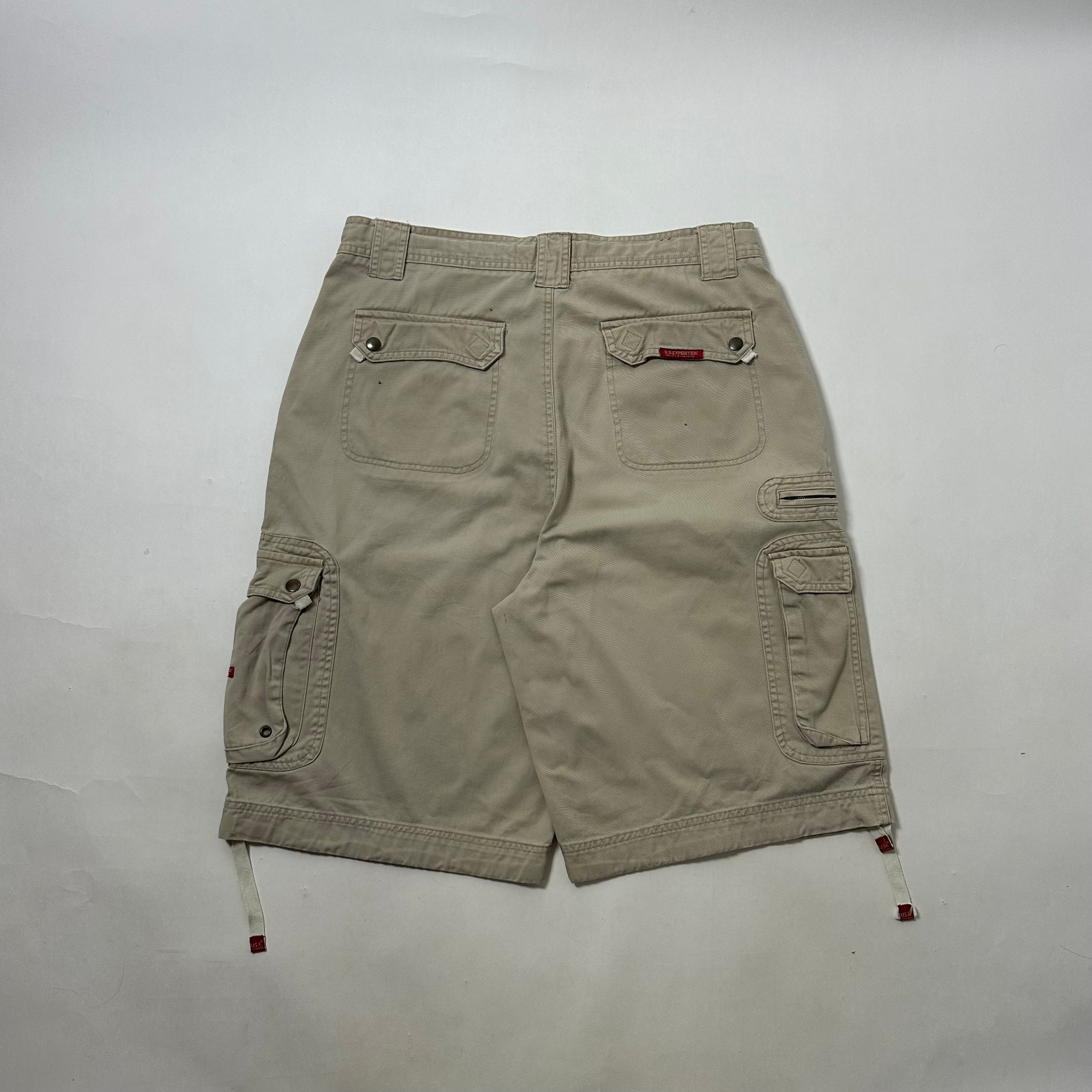U.S Expedition Y2k Baggy Long Cargo Shorts Beige Size 36