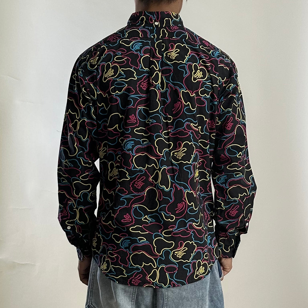 BAPE OG Neon Camo Button-Down Long sleeve Shirt in Black (Best Fit Large)