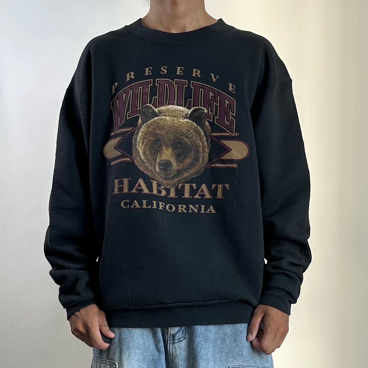 Vintage Wildlife Habitat California Made in USA Crewneck Sweater in Black (Size XL)