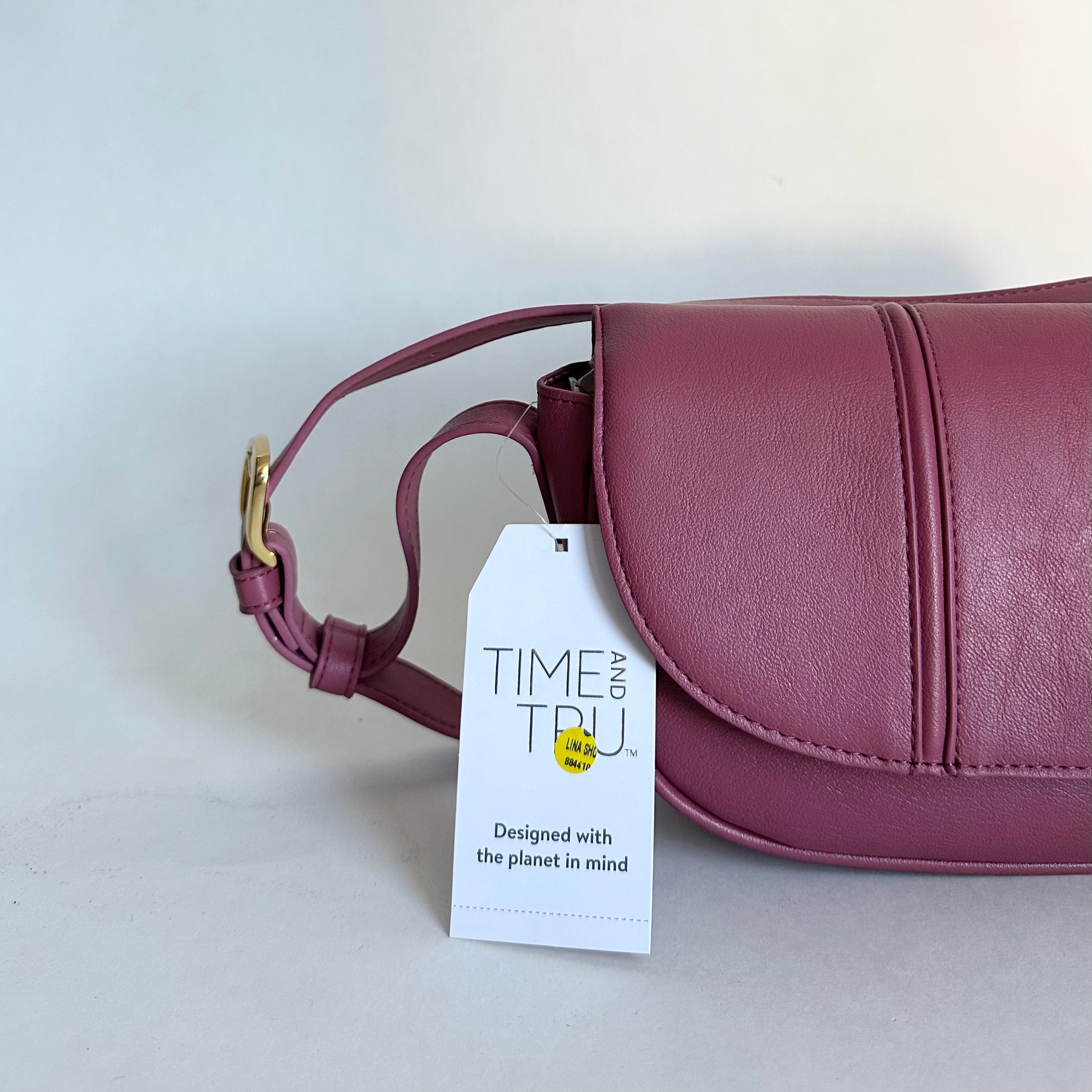 Brand New Time and Tru Women’s Lina Shoulder Bag Mauve Pink featuring distinctive peek-a-boo front seams