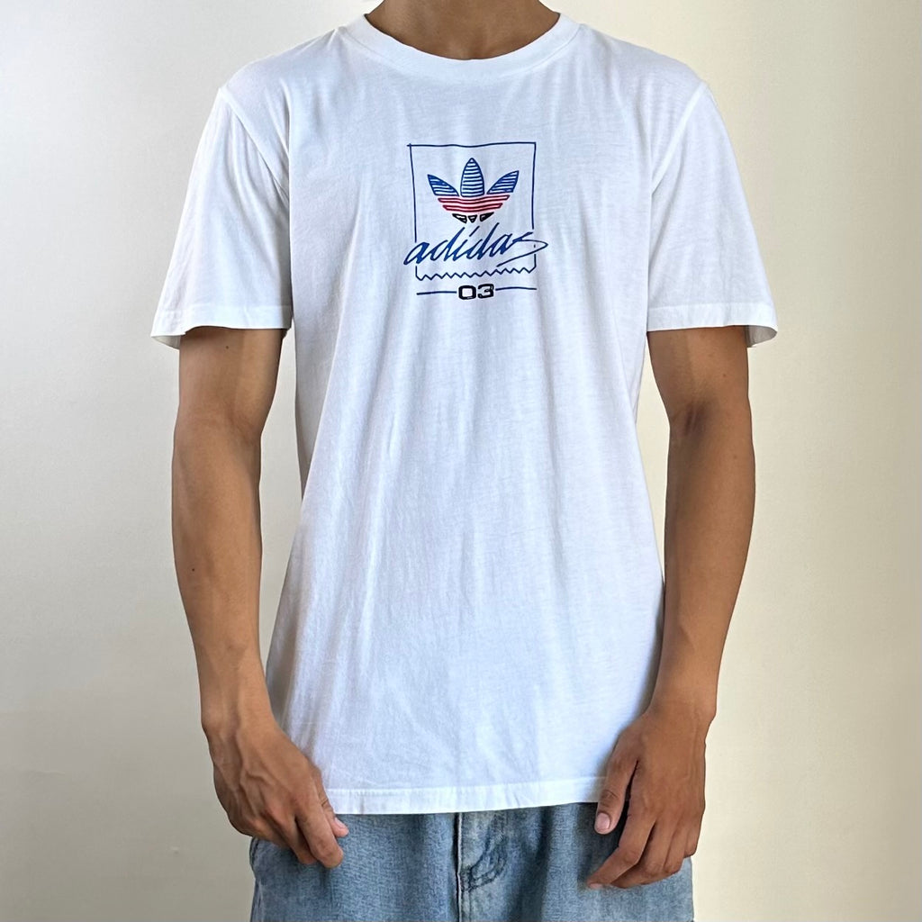 Adidas Grand T-Shirt, specifically the "White Red Blue" Small