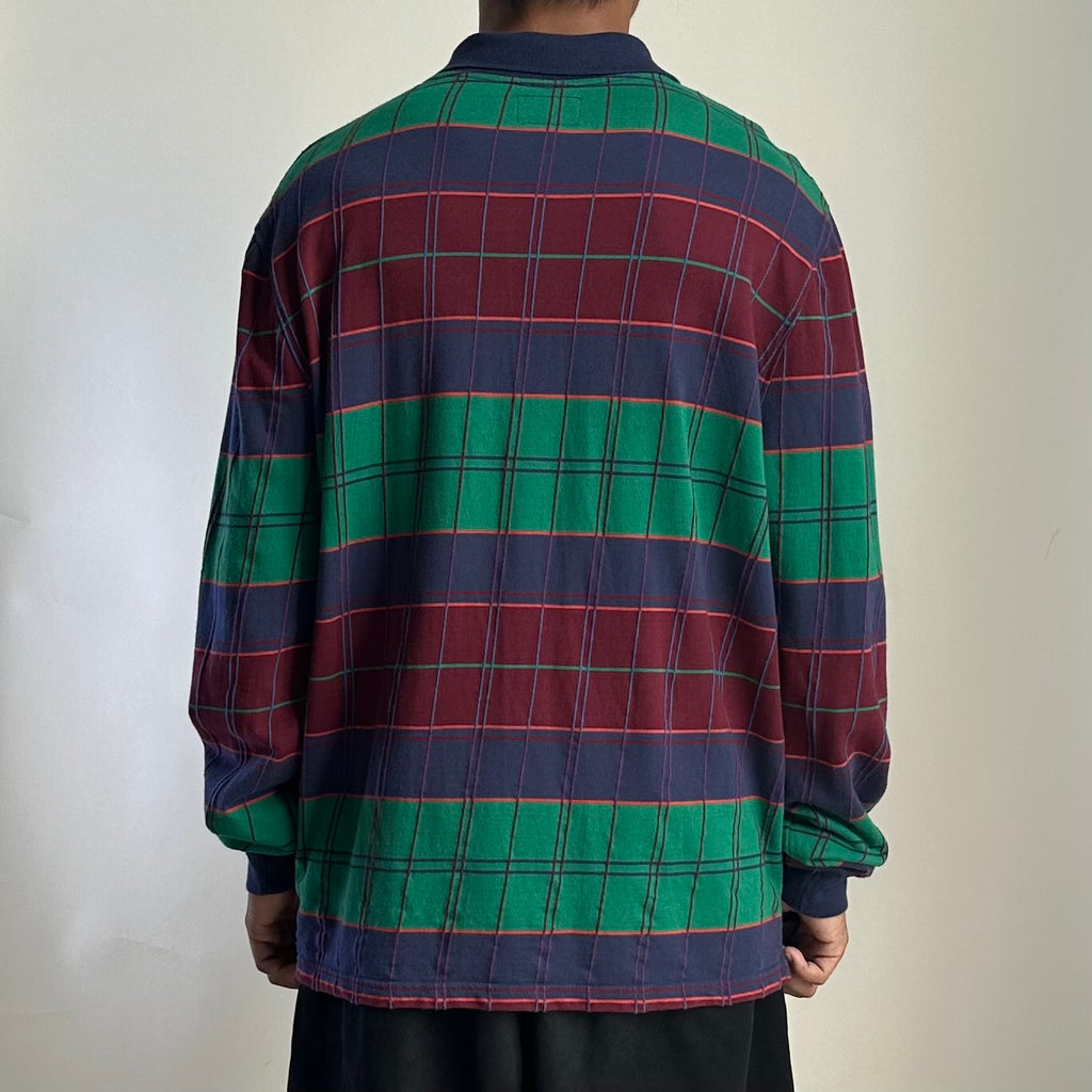 Stussy Plaid Long sleeve Polo with  an Embroidered Chest Logo (Size Large)