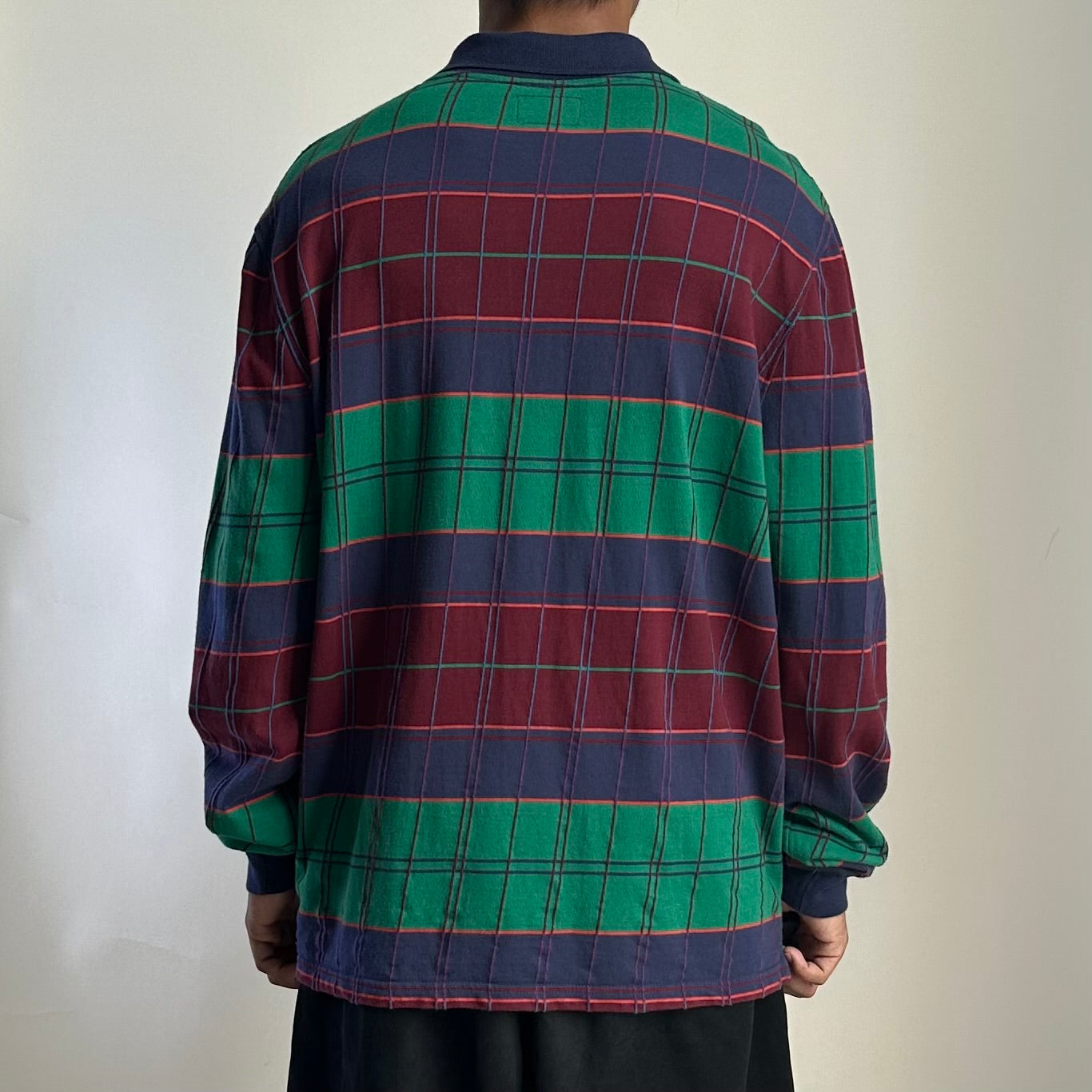 Stussy Plaid Long sleeve Polo with  an Embroidered Chest Logo (Size Large)