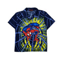 2003 Vintage Marvel Spider-Man shirt features an all-over print graphic of Spider-Man in Navy Blue (Best Fit Medium)