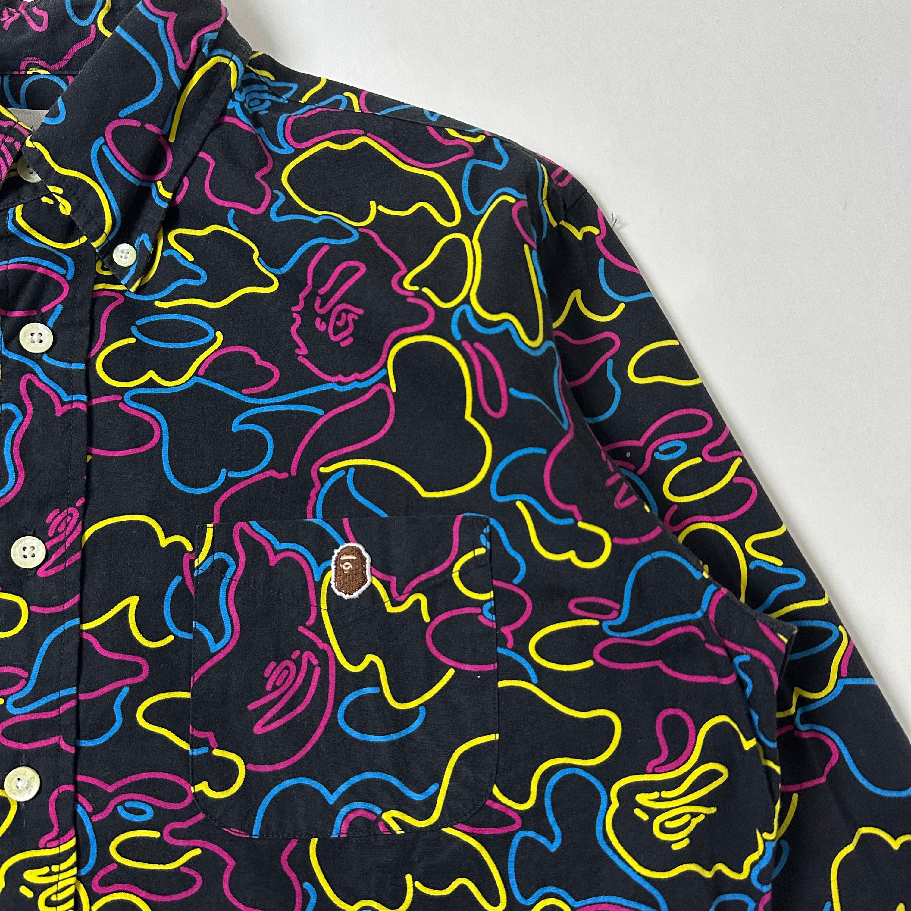 BAPE OG Neon Camo Button-Down Long sleeve Shirt in Black (Best Fit Large)