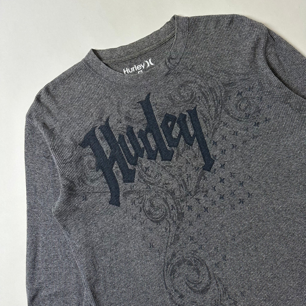Y2K Hurley Waffle-knit Longsleeve Shirt in Gray Medium (Fits Large)