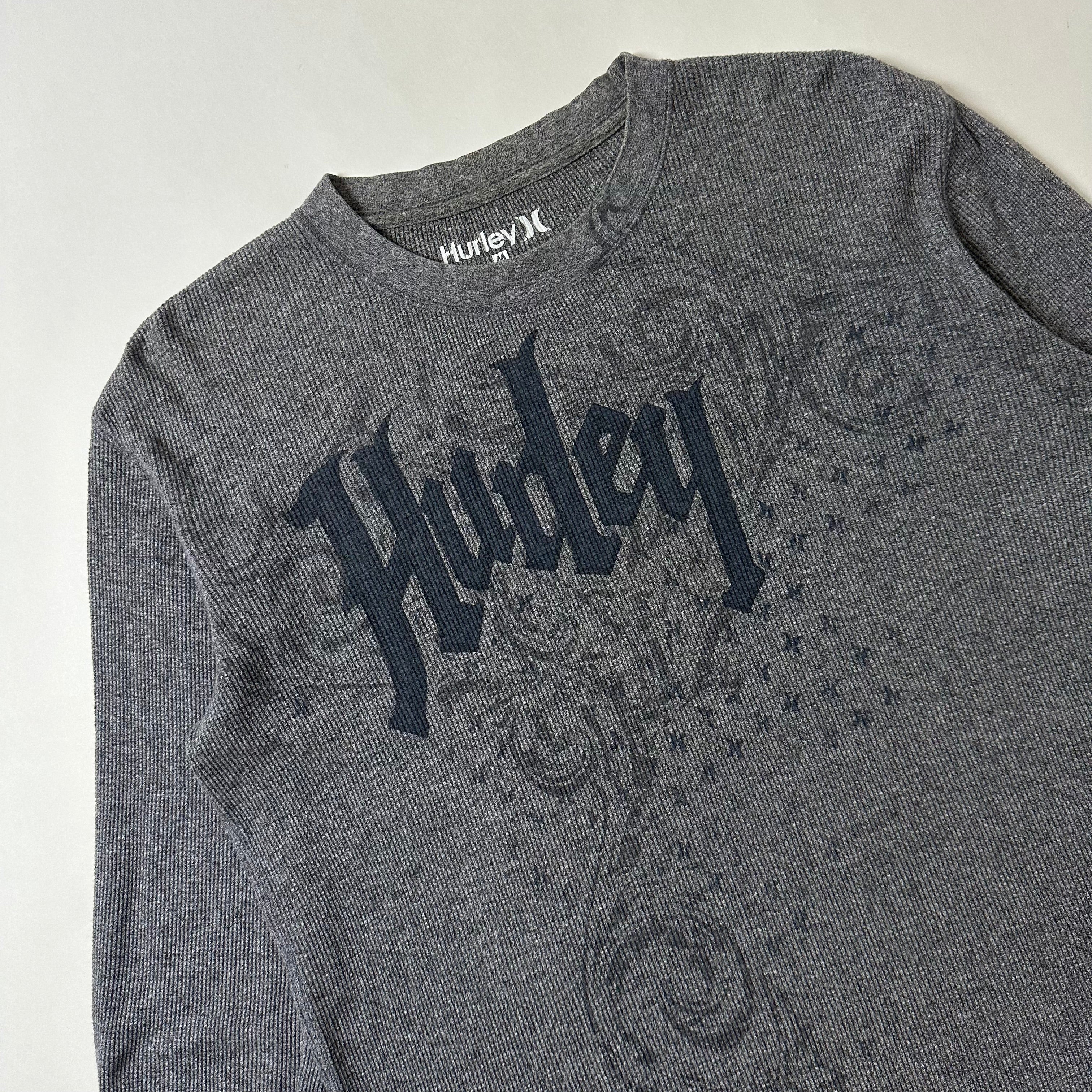Y2K Hurley Waffle-knit Longsleeve Shirt in Gray Medium (Fits Large)