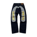 Evisu Big Daicock Striped Logo Denim Jeans with Gold “EVISU” Spell out Size 29
