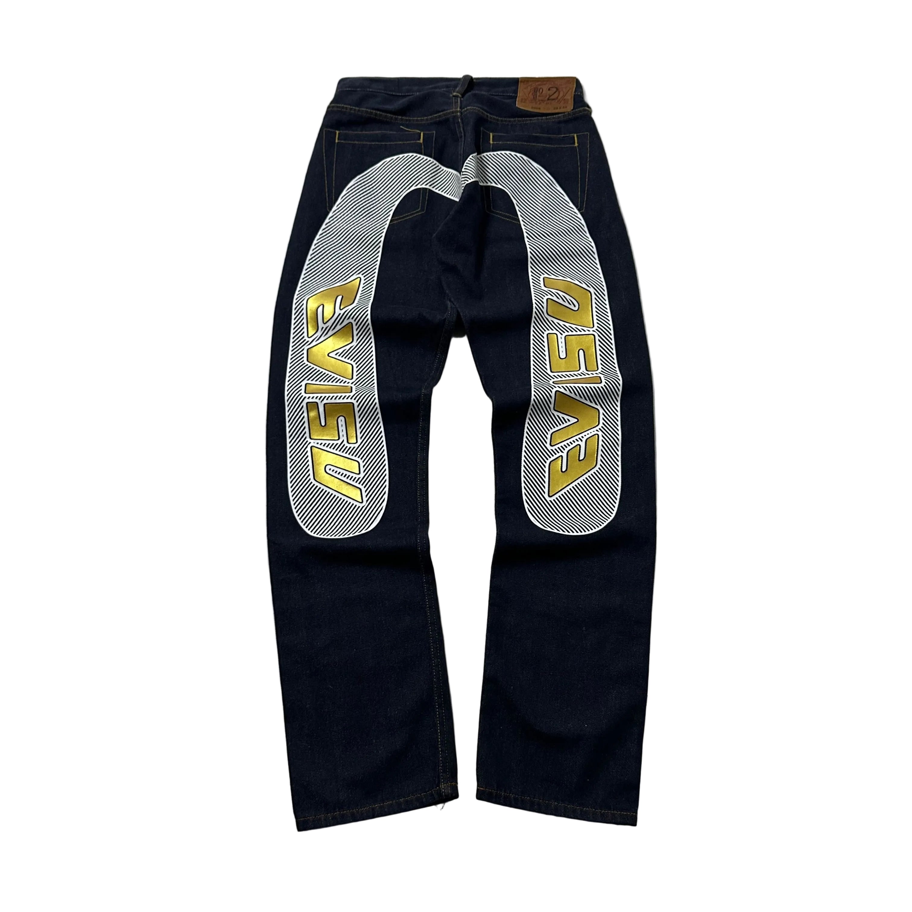 Evisu Big Daicock Striped Logo Denim Jeans with Gold “EVISU” Spell out Size 29
