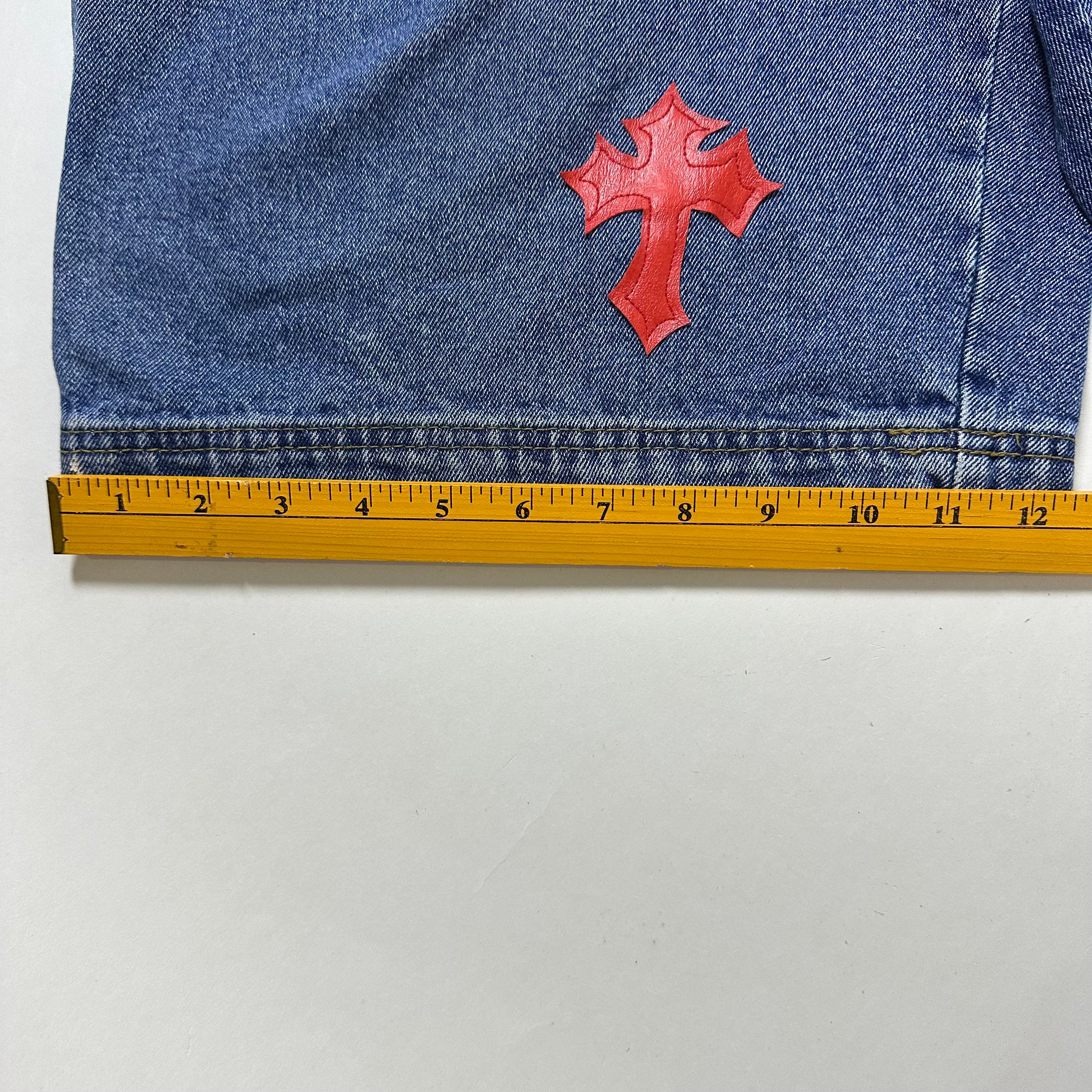 Carpenter Jorts with Chrome Hearts Customized Cross Patches (Size 34) — SOLD