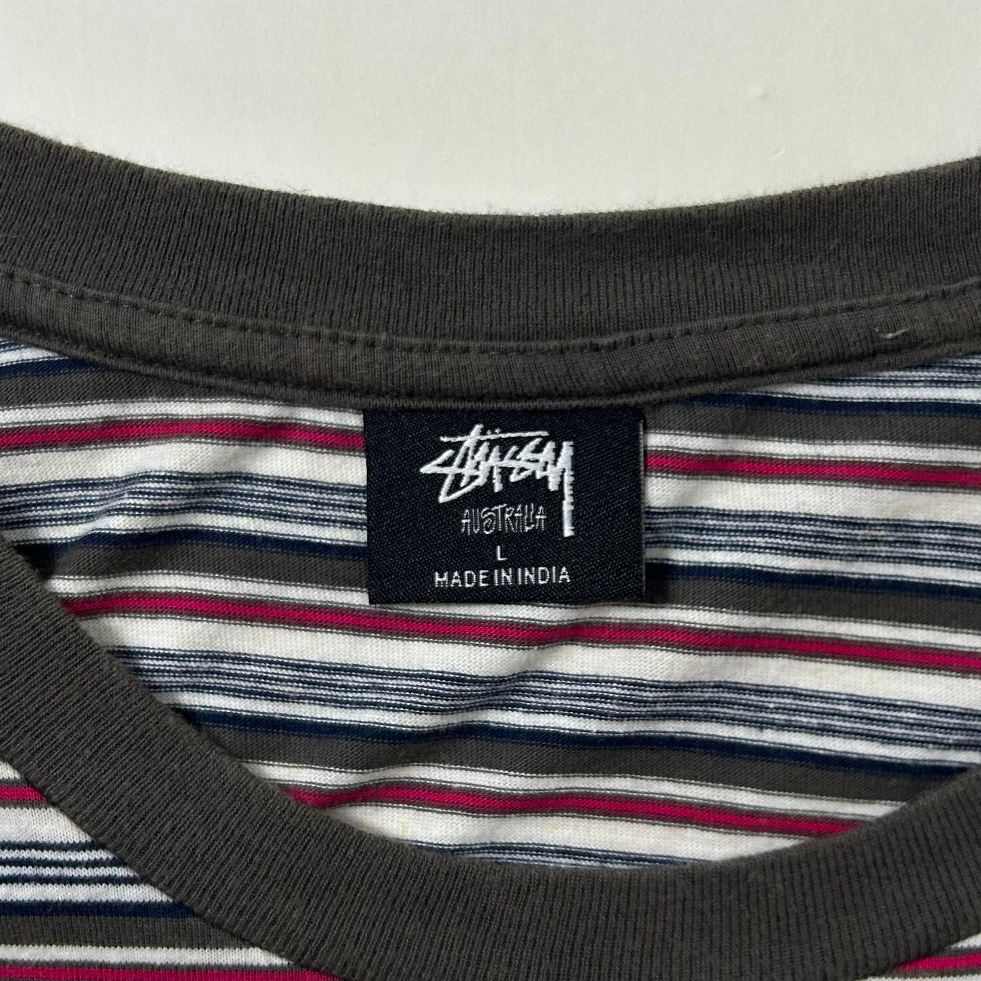 Stussy Embroidered Logo T-shirt in Stripe (Size Large)