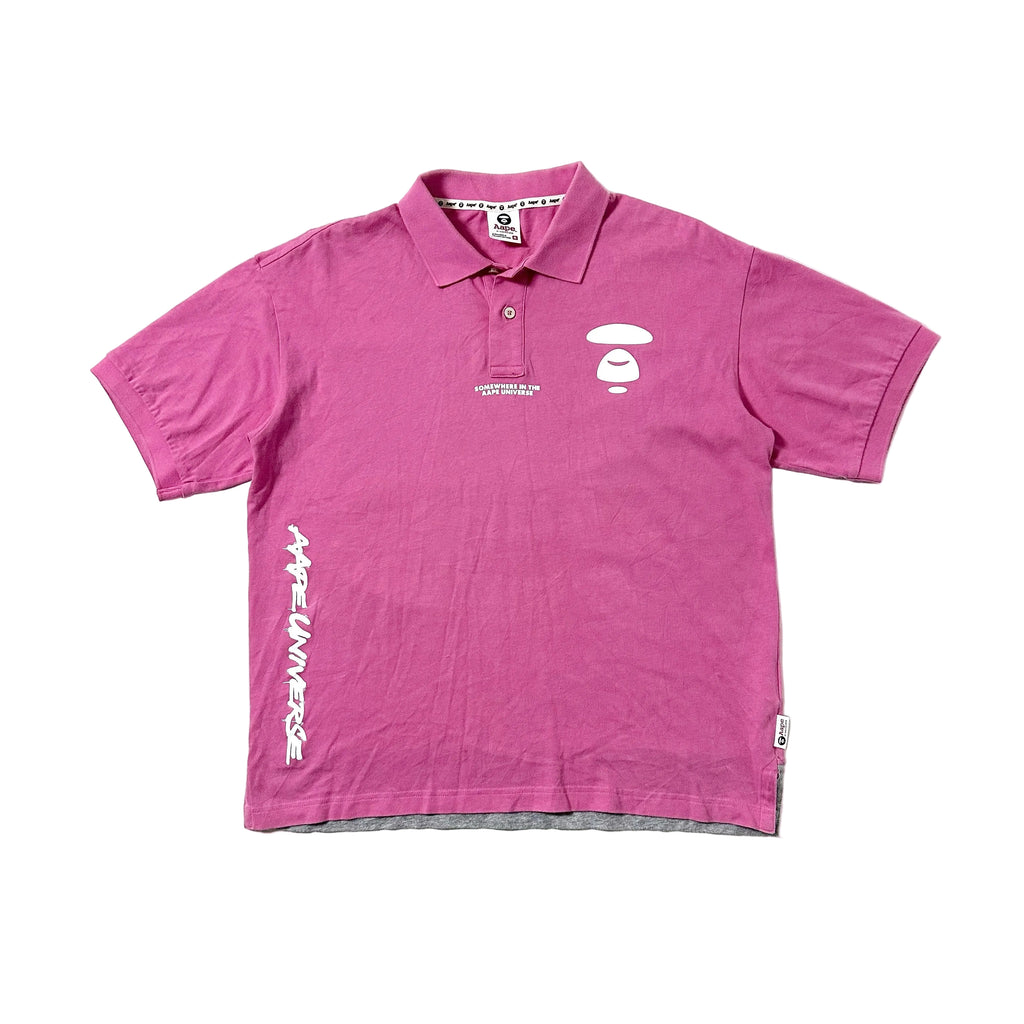 AAPE By A Bathing Ape Pink Camouflage Polo Shirt Medium