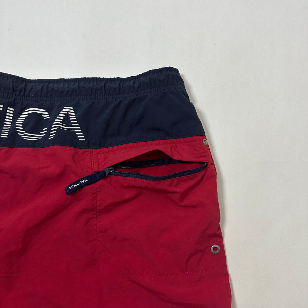 Nautica Swim Trunks Shorts Big Logo Red Dark Blue Size XL (42-46)
