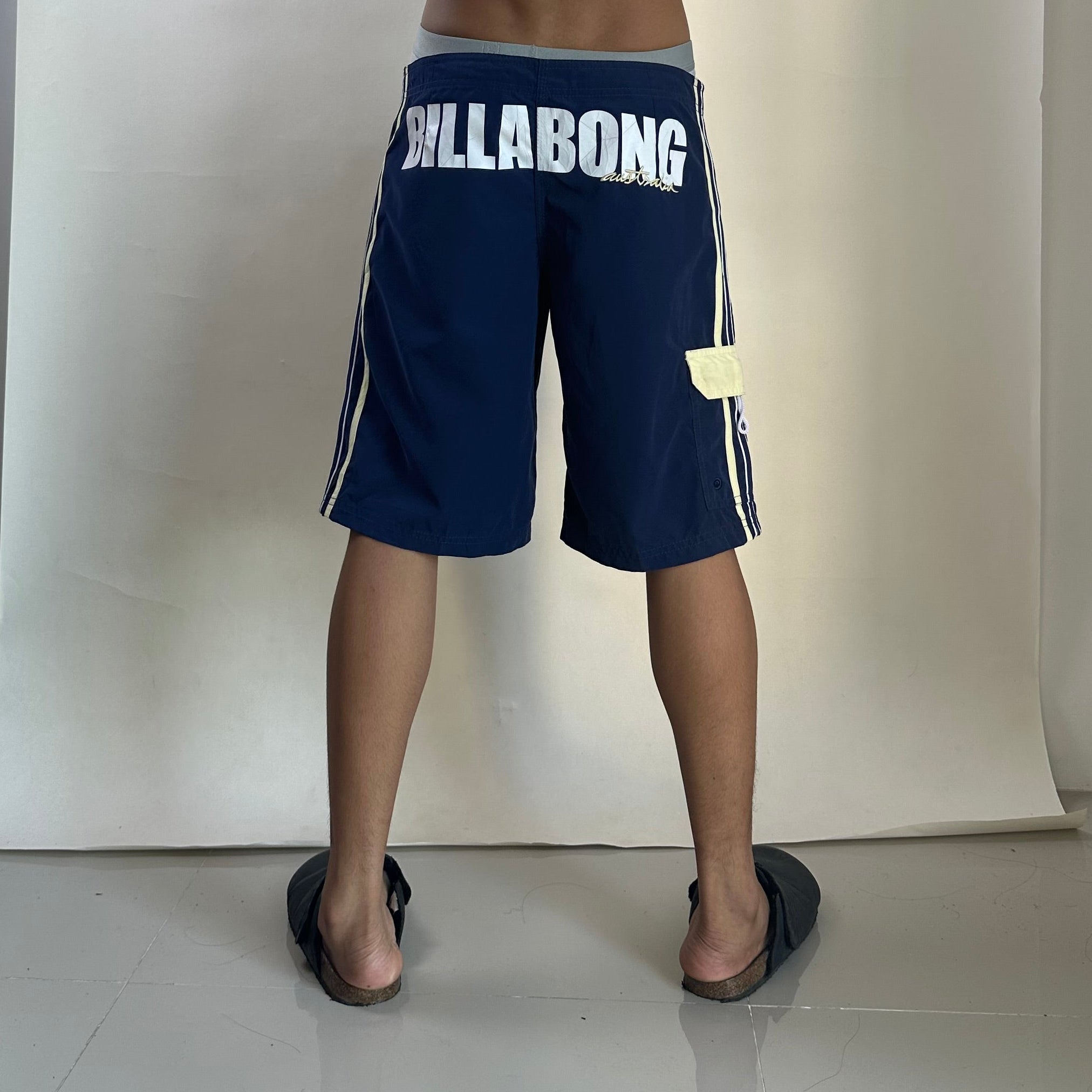 2000’s Billabong Board Shorts in Navy Blue and Yellow Color way Size 32