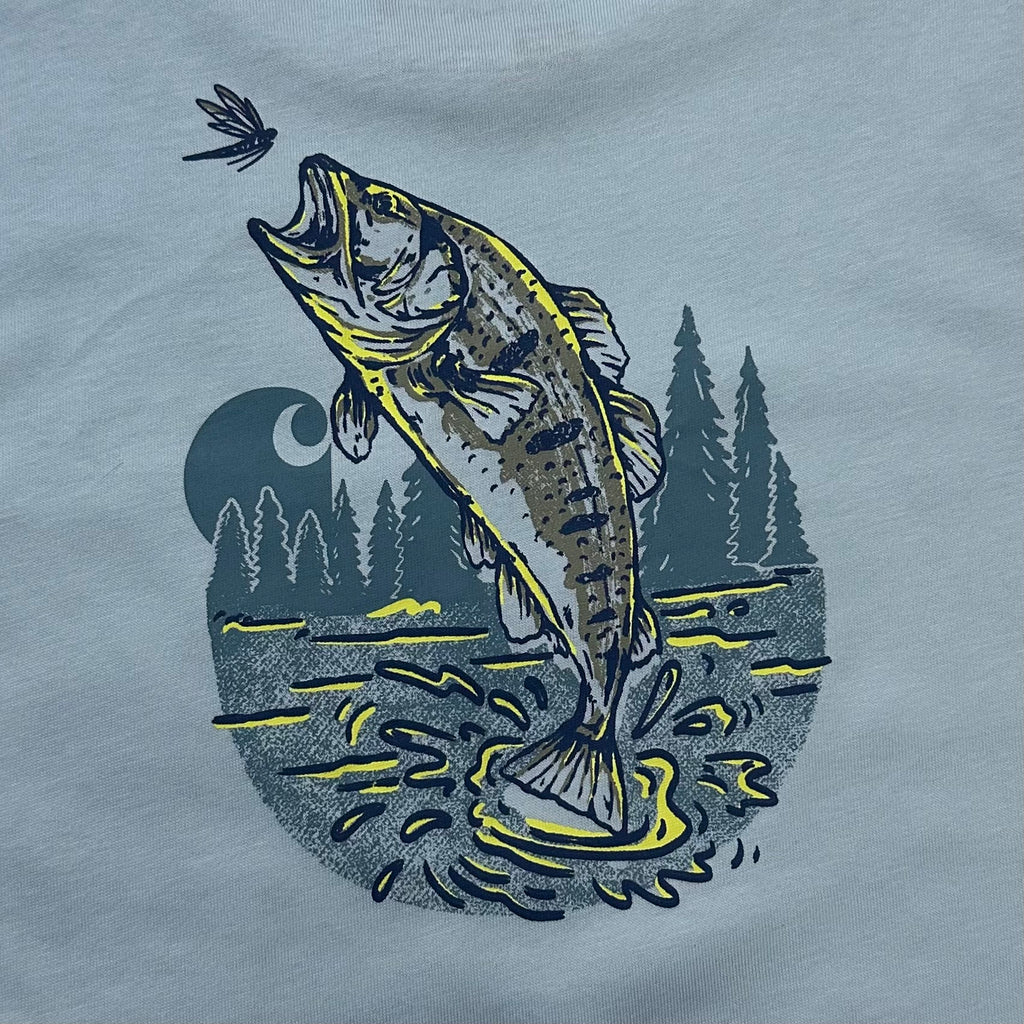 BRAND NEW Carhartt Sleeveless Shirt Fish Graphic Light Blue (Fits Small-Medium)