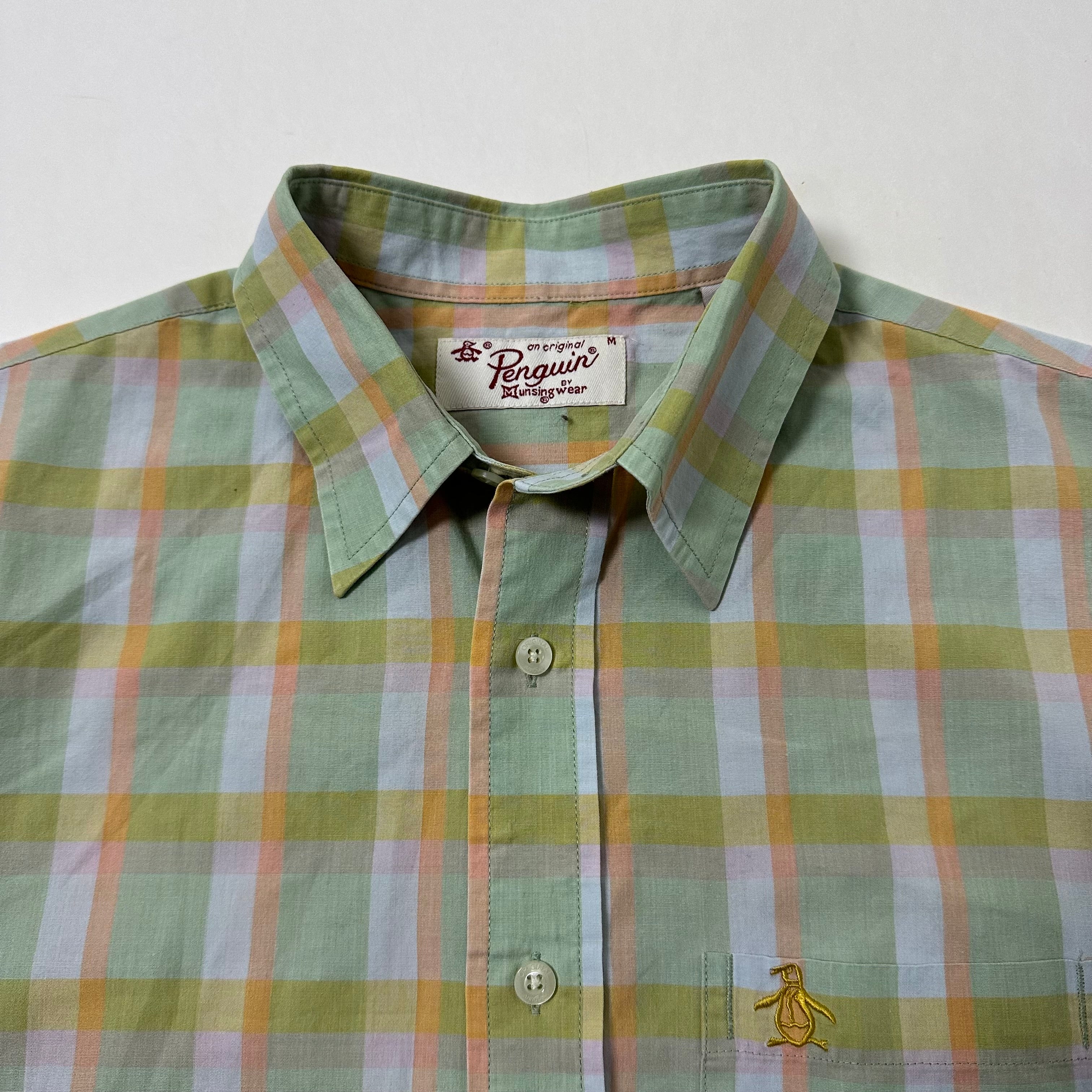 Penguin Short-sleeve Button-down Polo in Pastel Plaid Pattern (Size Medium)