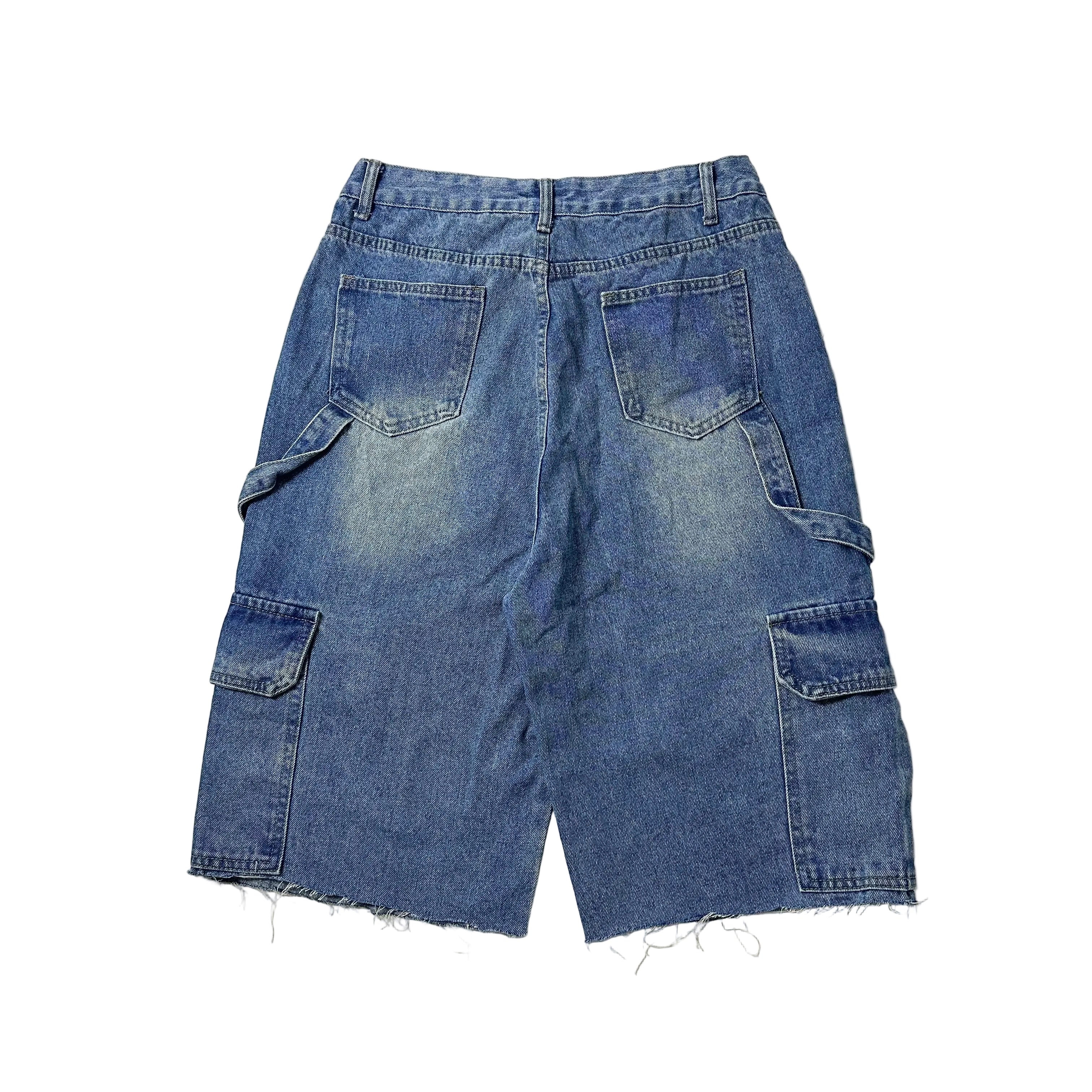 Random Cargo Long Jorts in Light Wash Blue (Size 30)