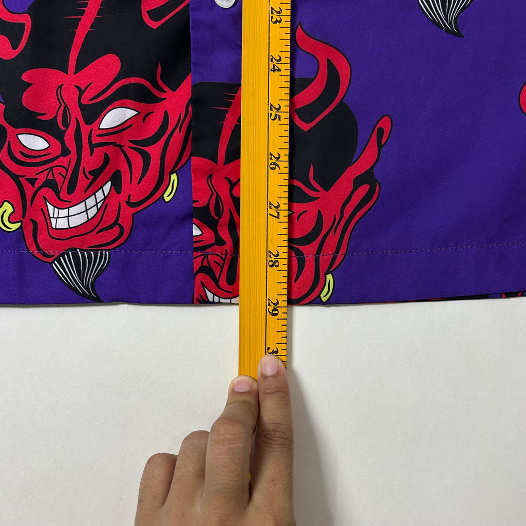 Incerun "Devil Head” Button Up T-shirt in Purple (Size Large)