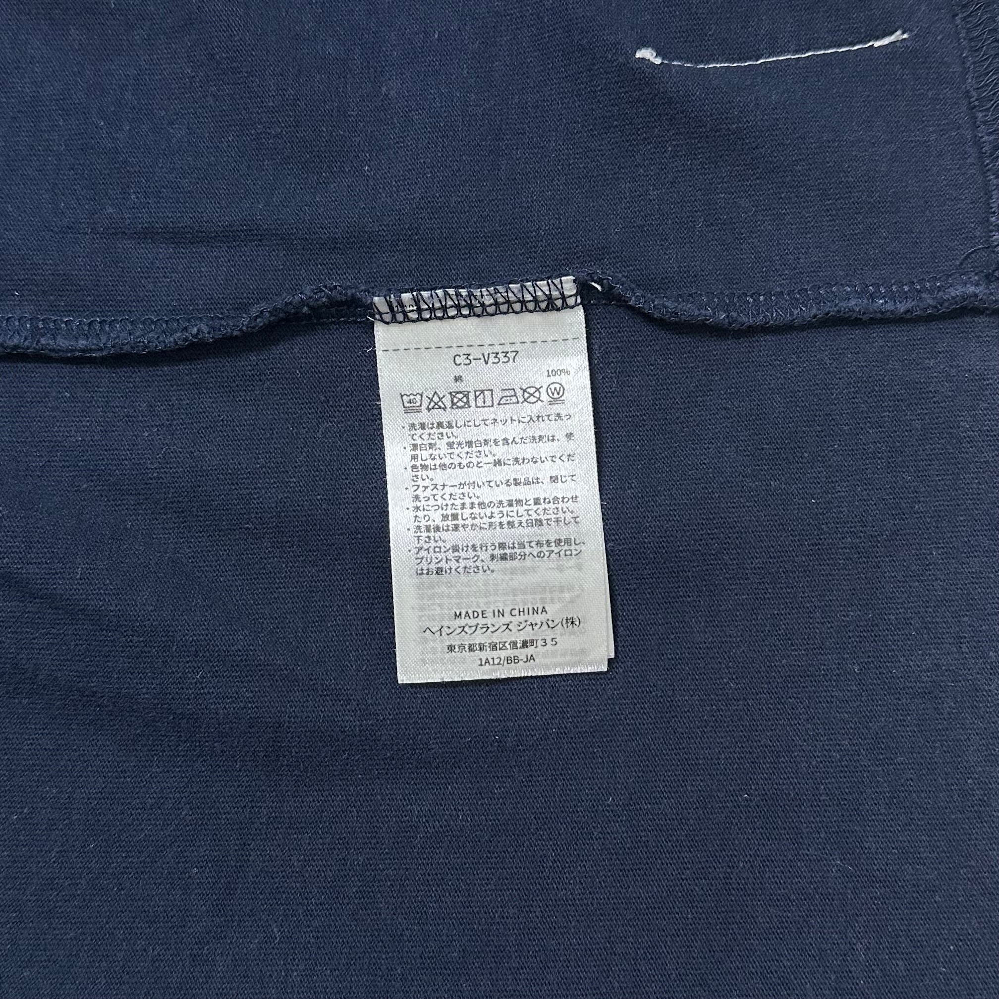 Champion T-shirt with Contrasting Pinstripe Sleeves Navy Blue Size Medium (Fits Large)