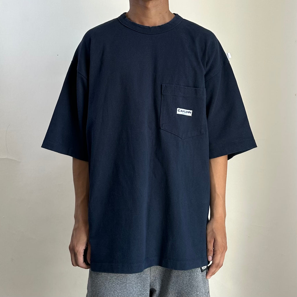 CAHLUMN Heavy Weight Jersey Pocket T-shirt in Navy Blue Size Large (Fits XL)