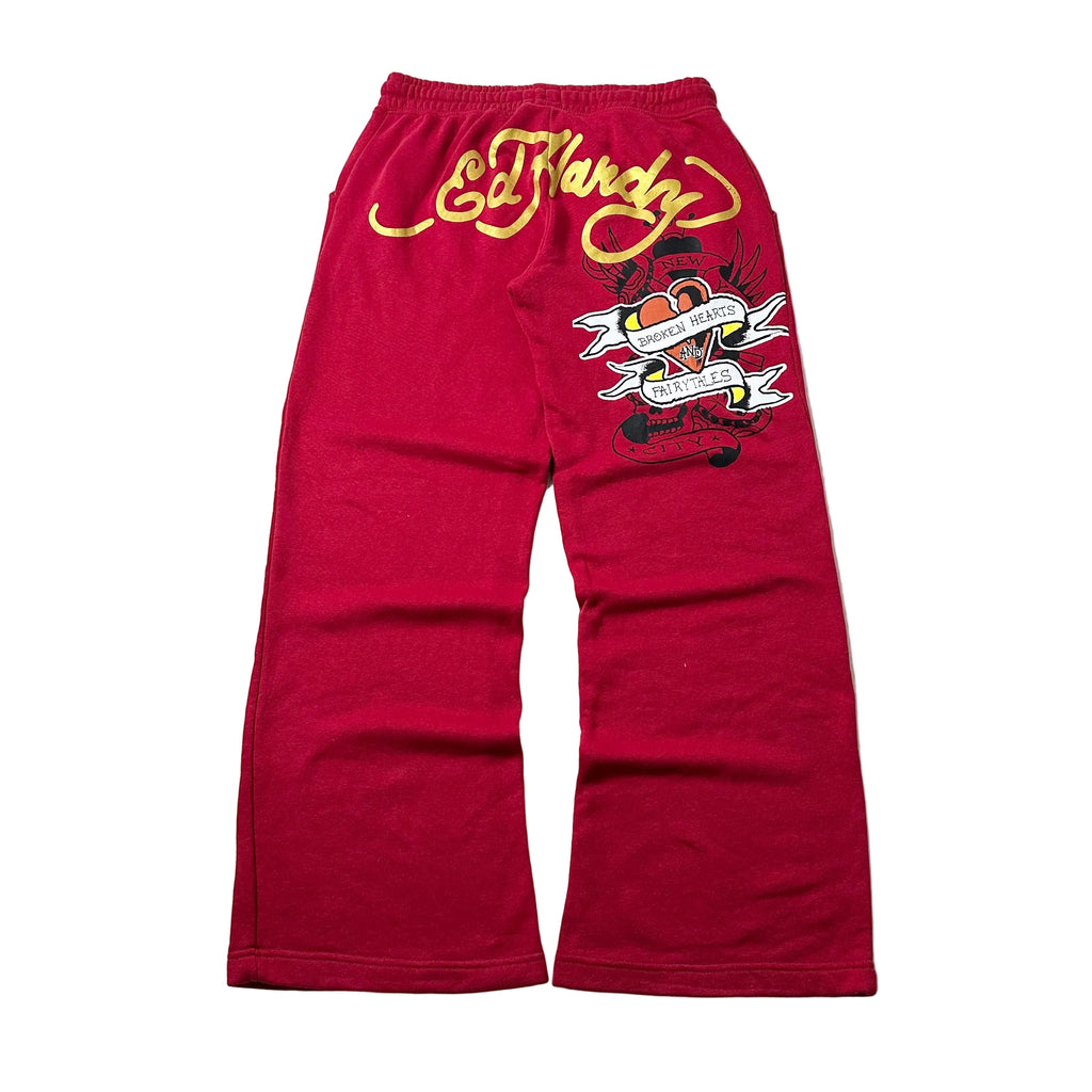 Ed Hardy Broken Heart Women’s Flared Sweat Pants in Cherry Red (Size Medium 28-36)