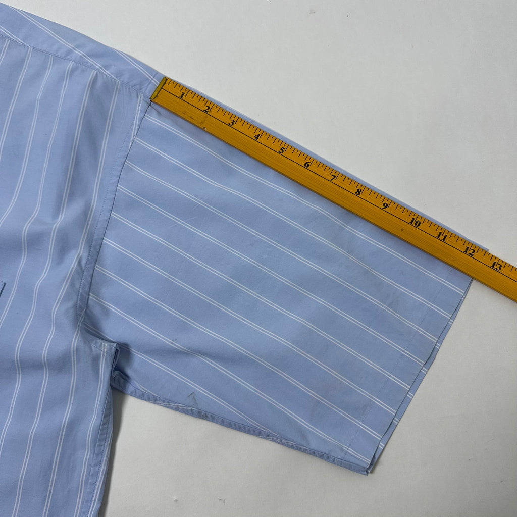 BEAMS Original Fabric Pinstripes Button down Polo in Light Blue (Size Large)