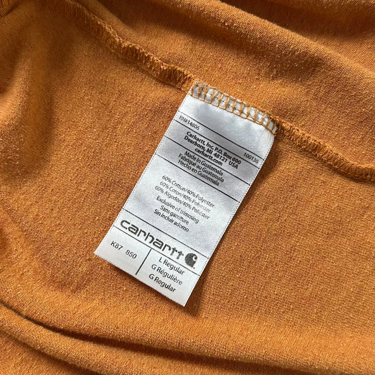 Carhartt K87 Original Fit Pocket T-Shirt in Heather Orange (Size Large)