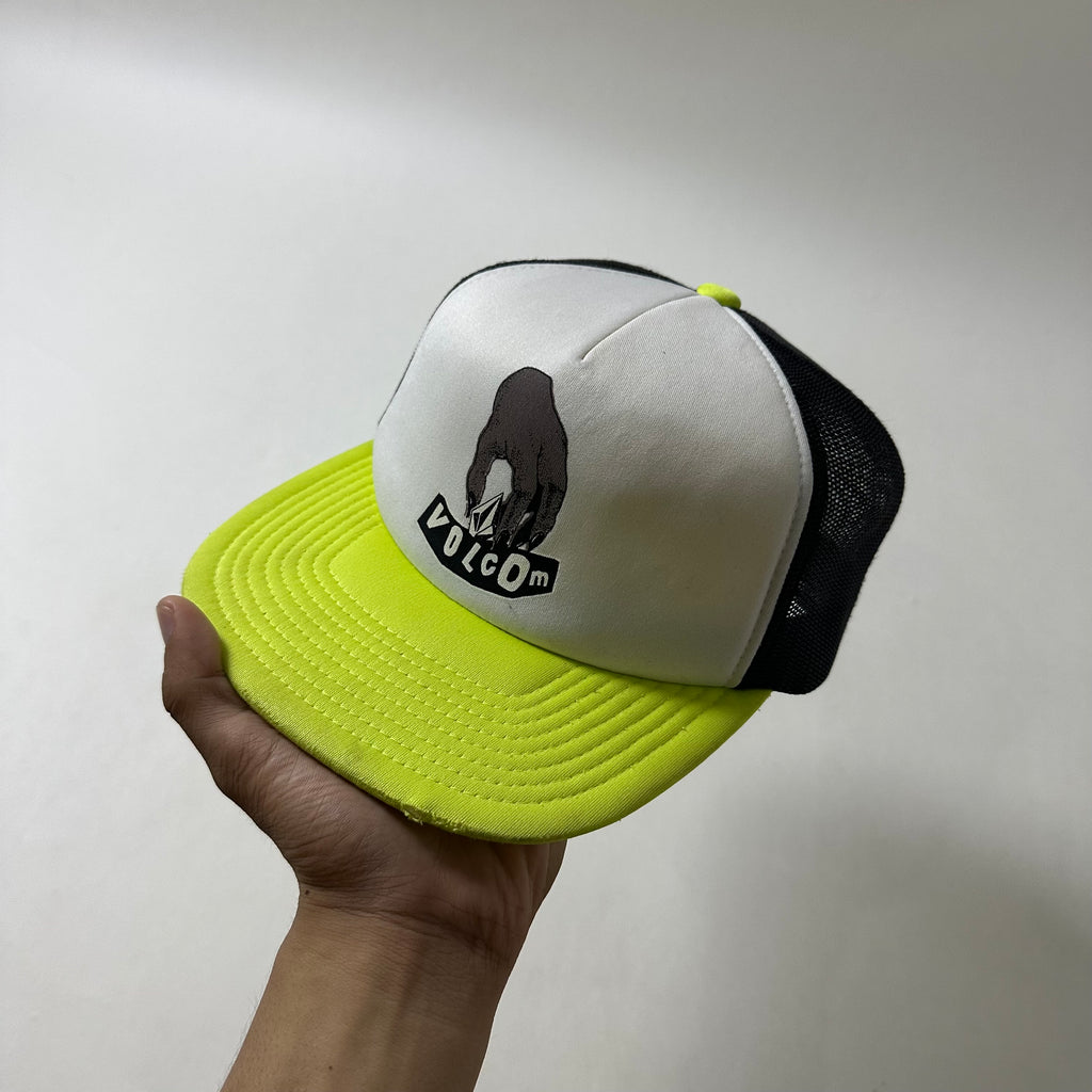 Volcom High Ten Cheese Flat Snapback Trucker Hat in Limeade (One Size)