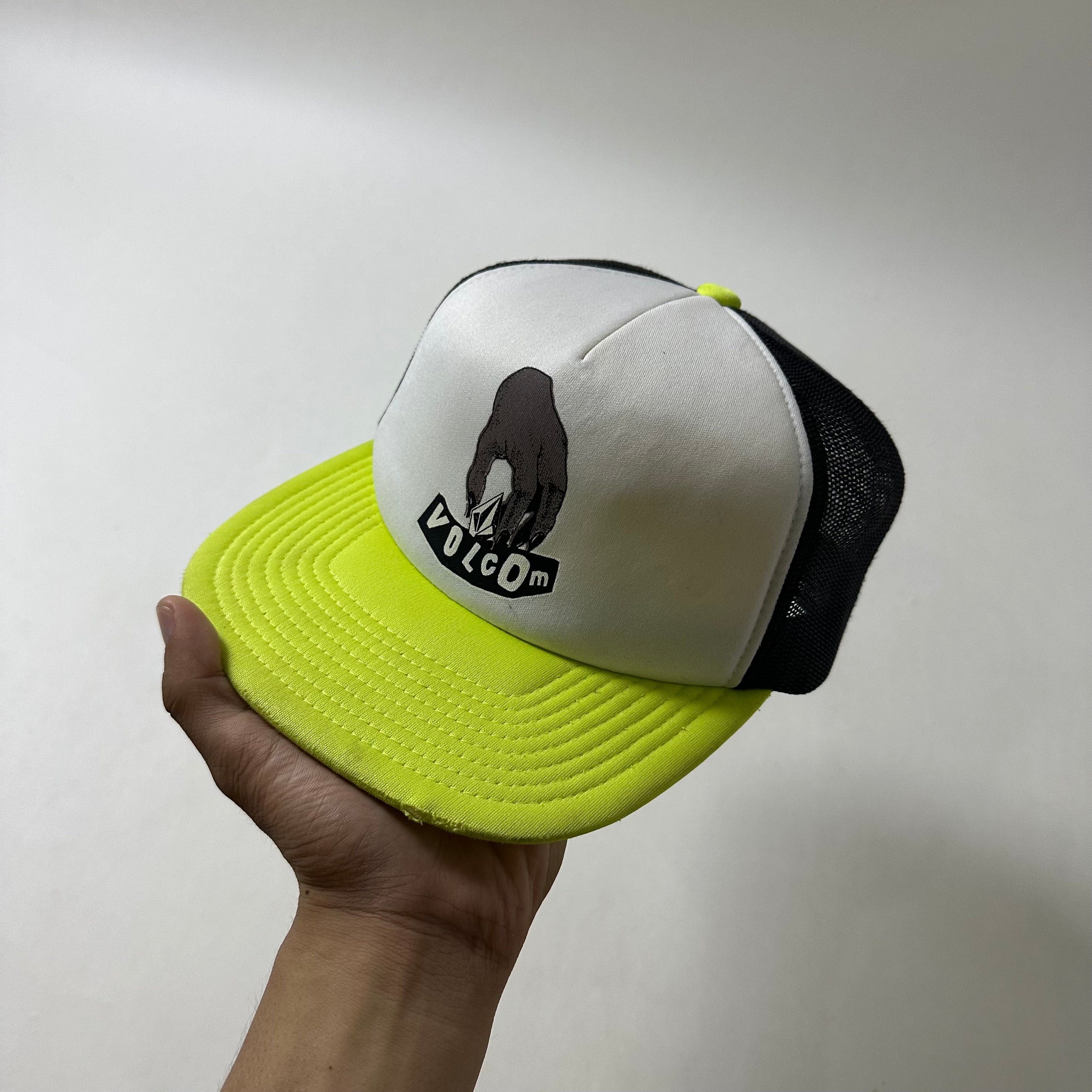 Volcom High Ten Cheese Flat Snapback Trucker Hat in Limeade (One Size)