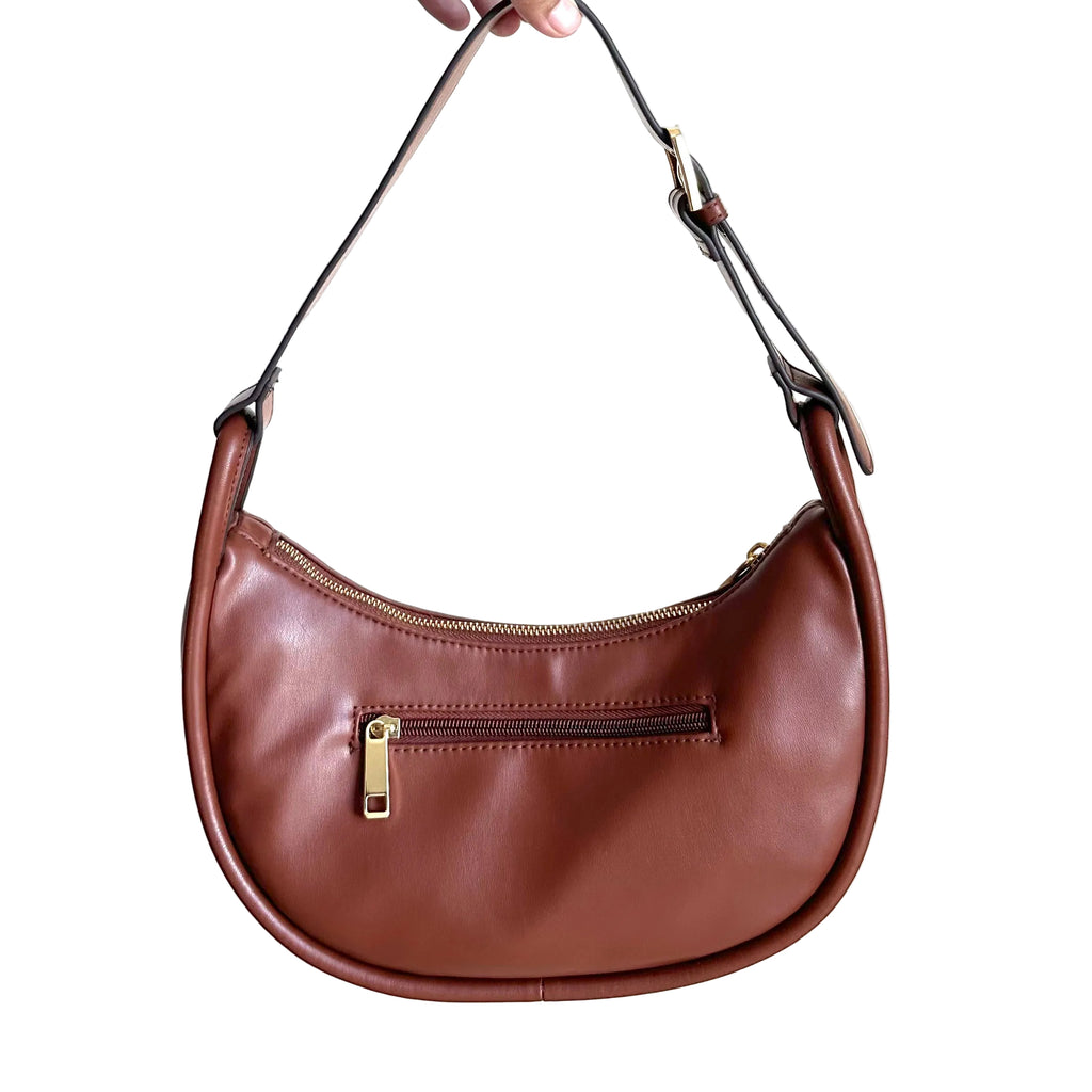 Brand New Time and Tru Women's Faux Leather Griffin Crescent Handbag Cognac
