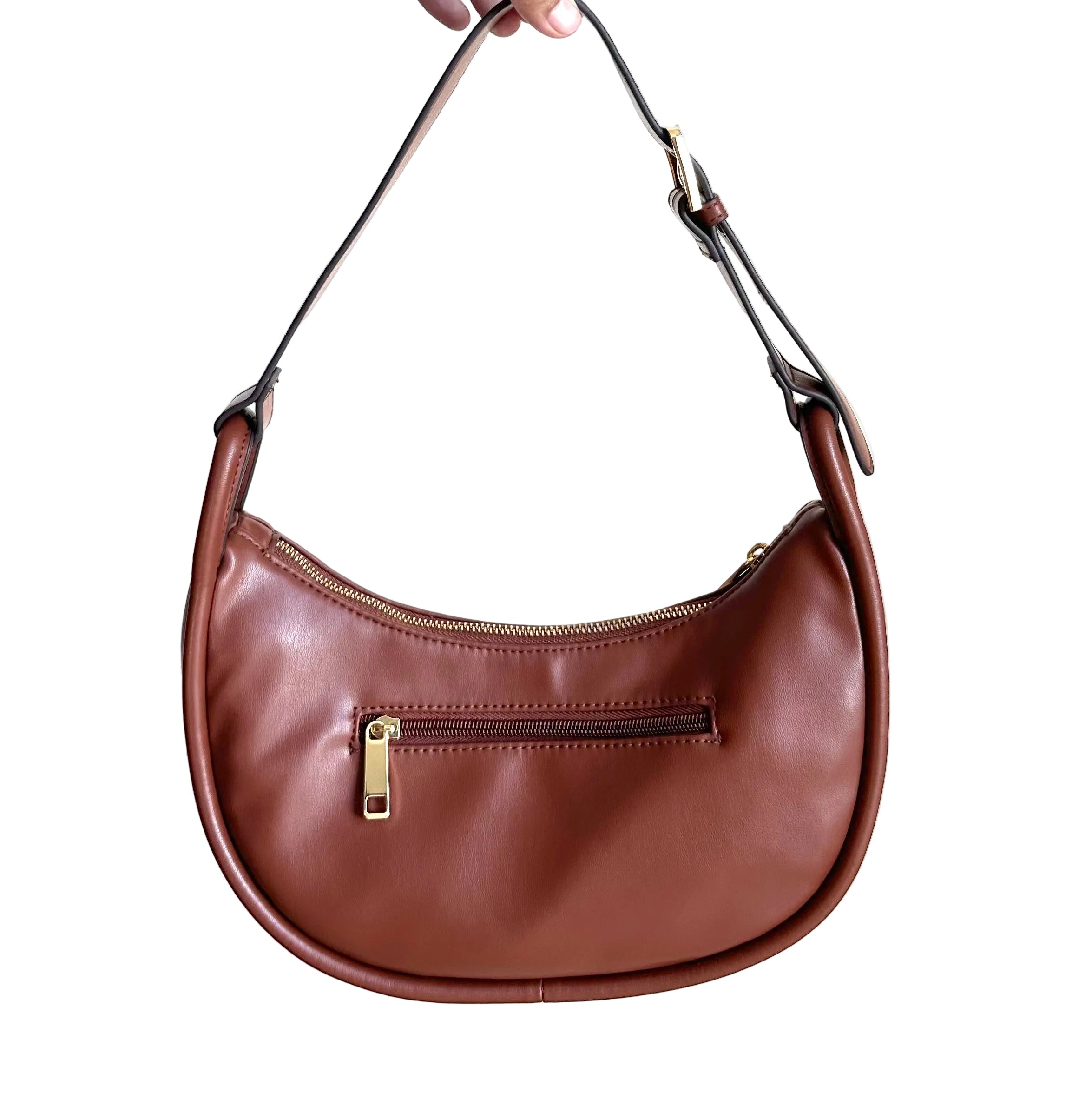 Brand New Time and Tru Women's Faux Leather Griffin Crescent Handbag Cognac