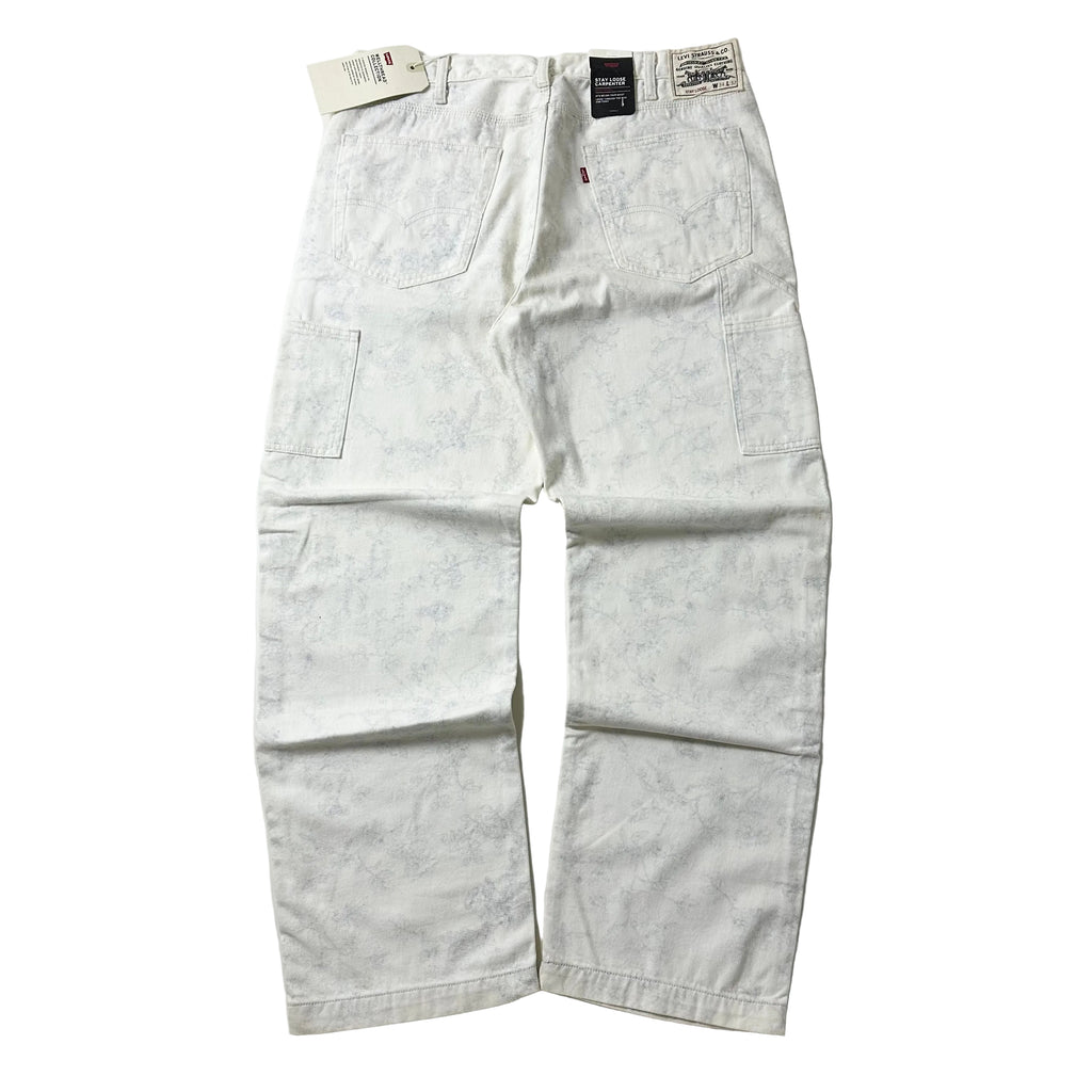 BRAND-NEW Levi’s WellThread Stay Loose Carpenter Pants Big “E” in White abstract indigo wash (Size 34)