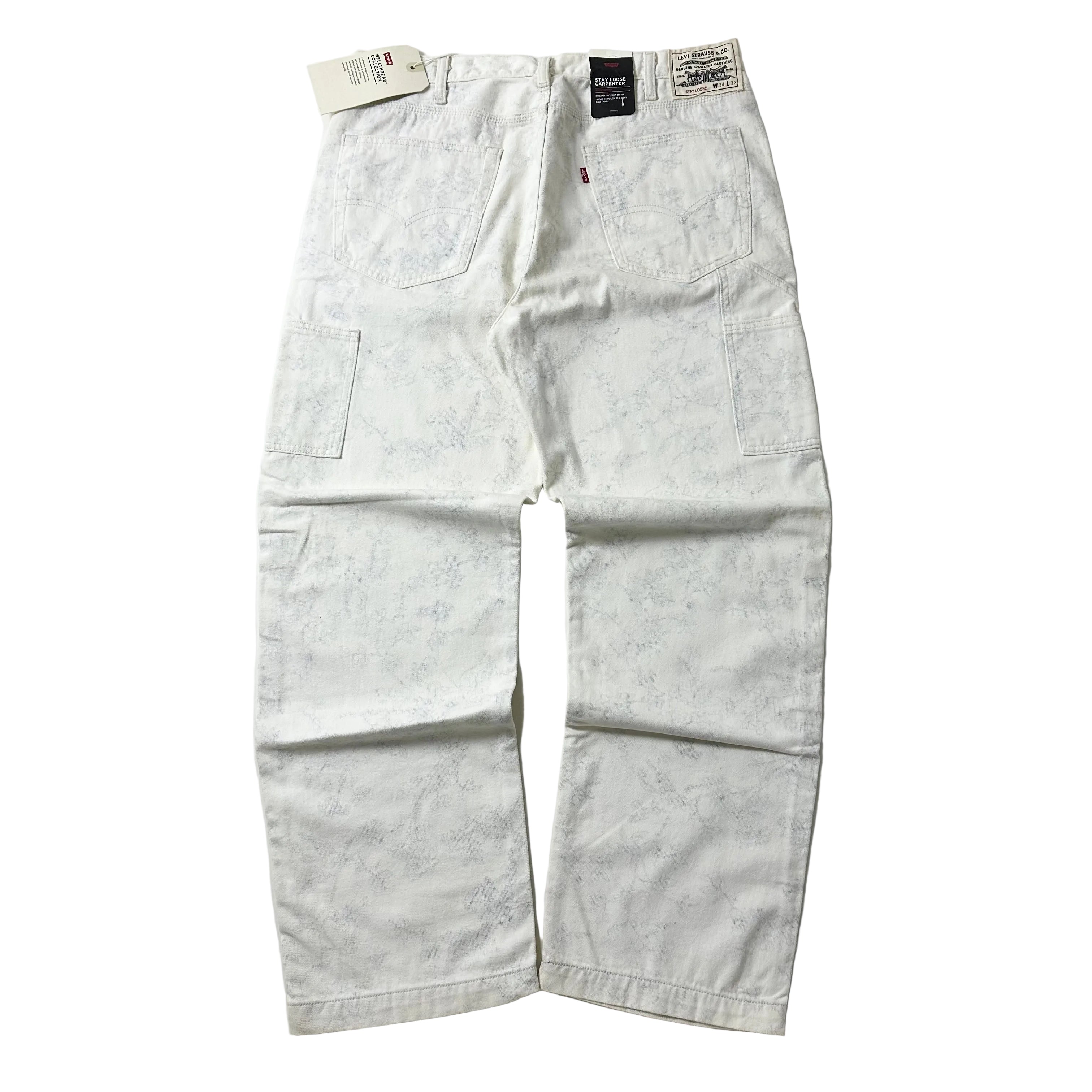 BRAND-NEW Levi’s WellThread Stay Loose Carpenter Pants Big “E” in White abstract indigo wash (Size 34)
