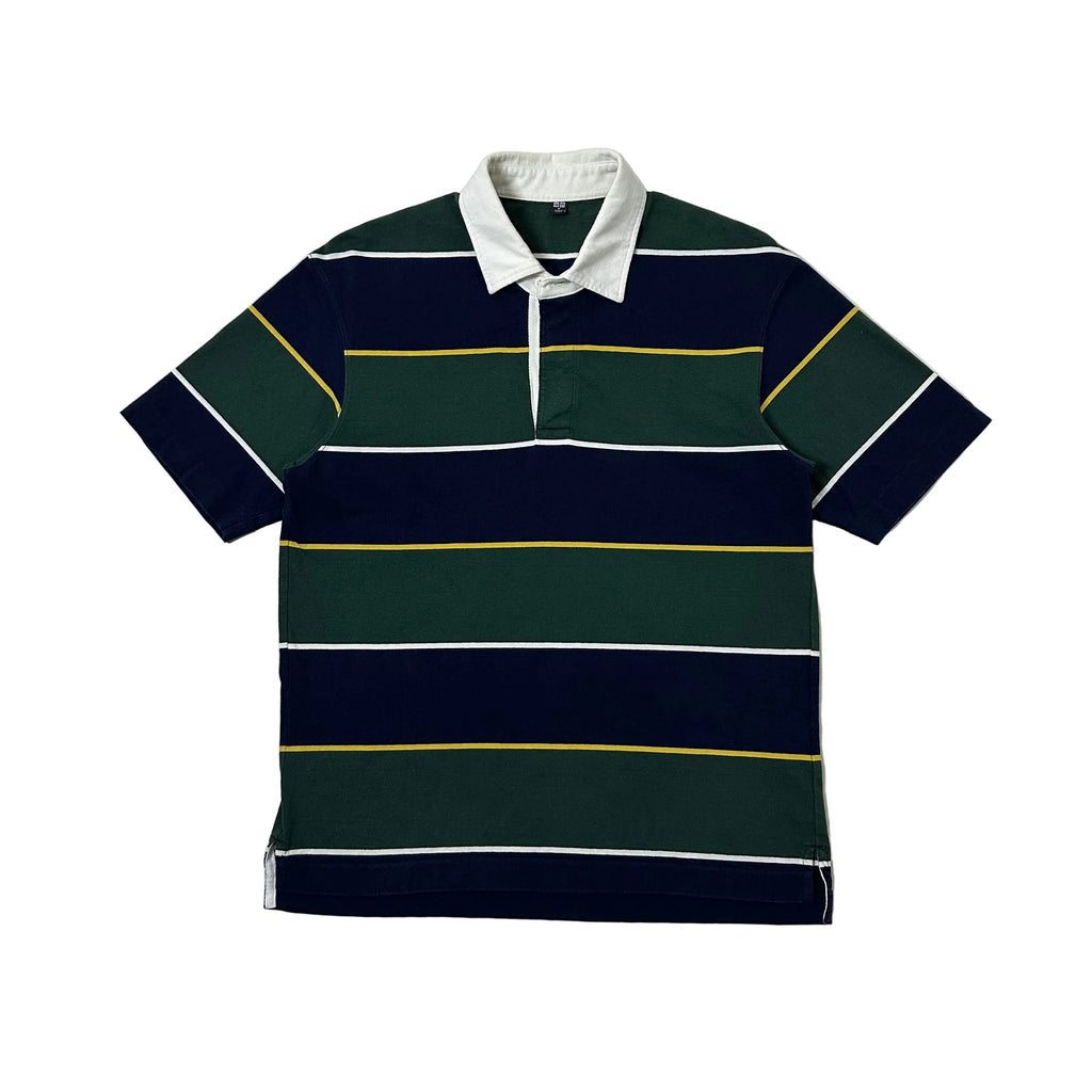 Uniqlo Rugger Polo Short Sleeve Striped Shirt in Dark Green and Navy (Size Medium) - SOLD