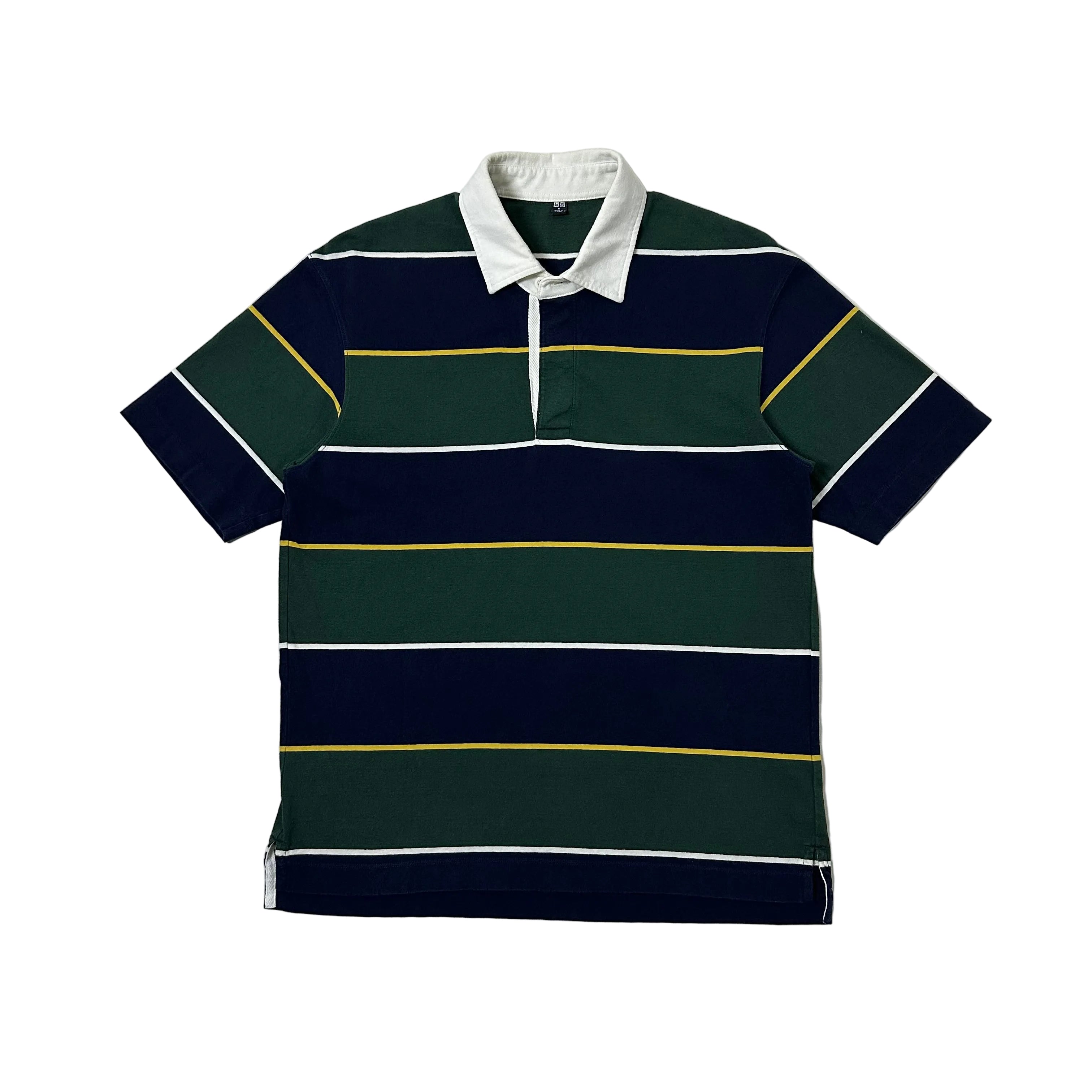 Uniqlo Rugger Polo Short Sleeve Striped Shirt in Dark Green and Navy (Size Medium) - SOLD
